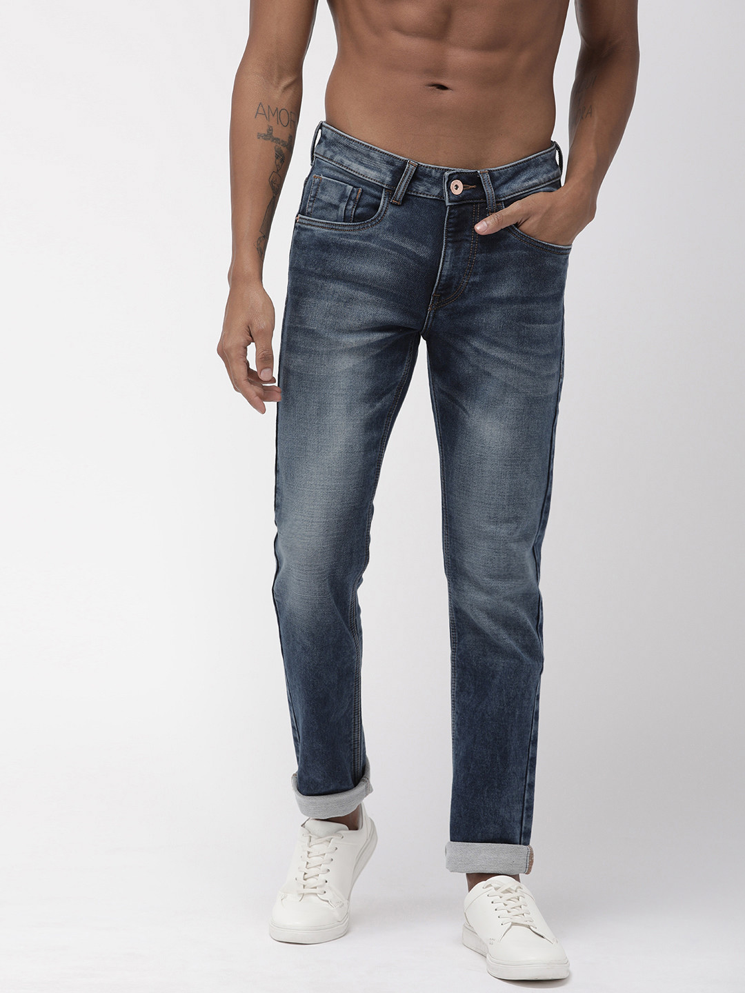 

Flying Machine Men Blue Michael Slim Tapered Fit Mid-Rise Clean Look Stretchable Jeans