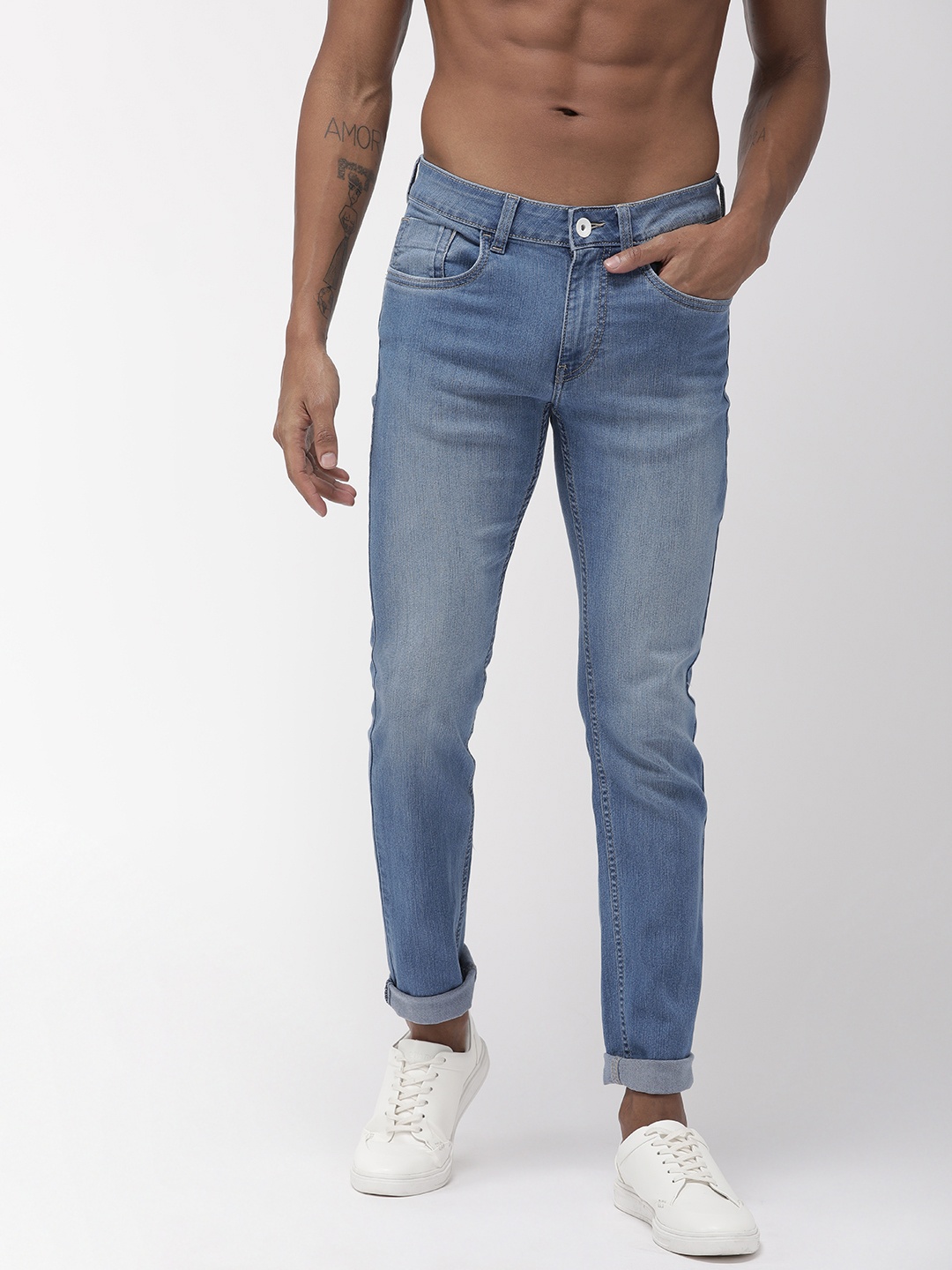 

Flying Machine Men Blue Micheal Slim Tapered Fit Mid-Rise Clean Look Stretchable Jeans
