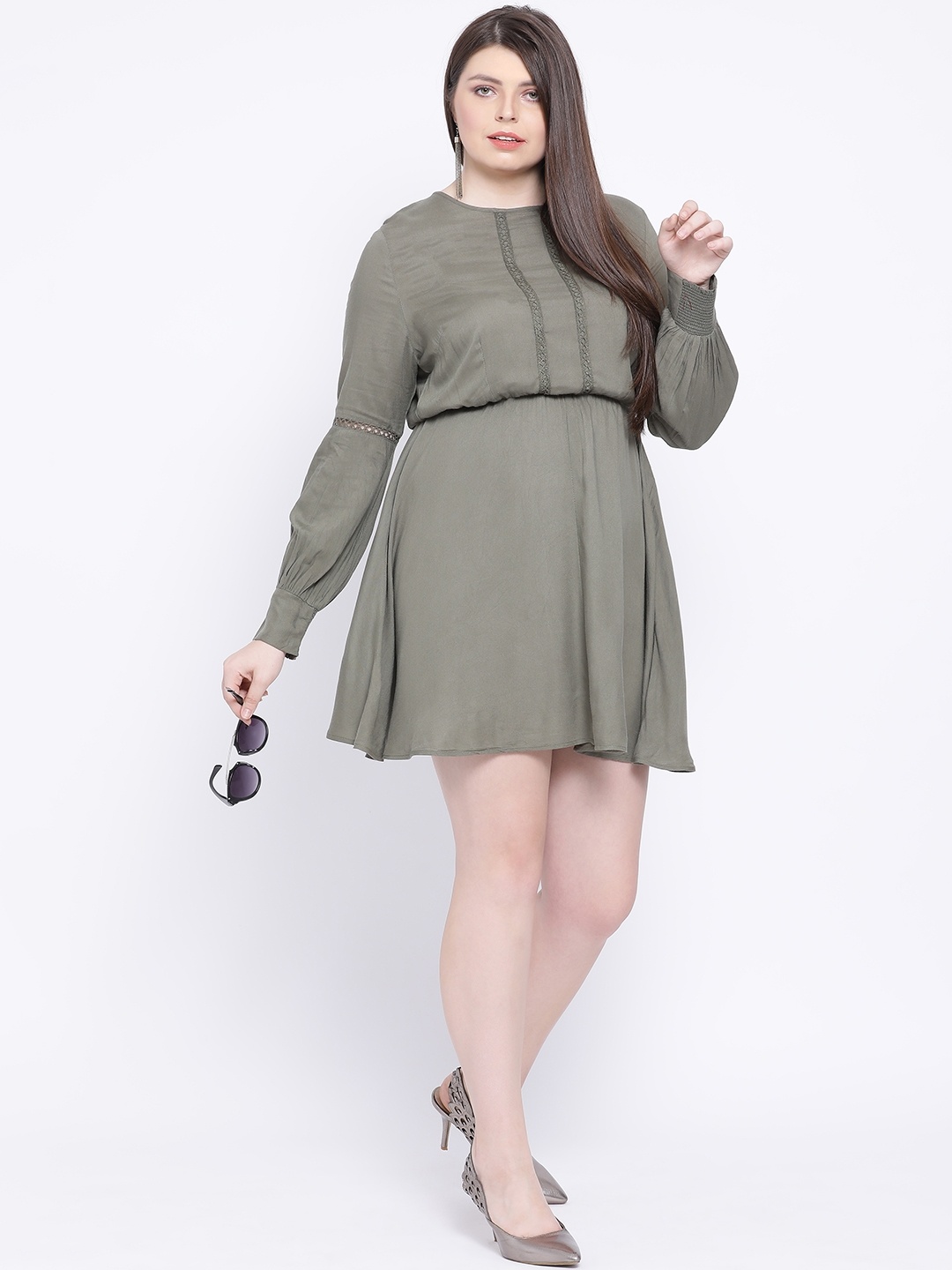 

Oxolloxo Women Olive Green Solid Blouson Dress