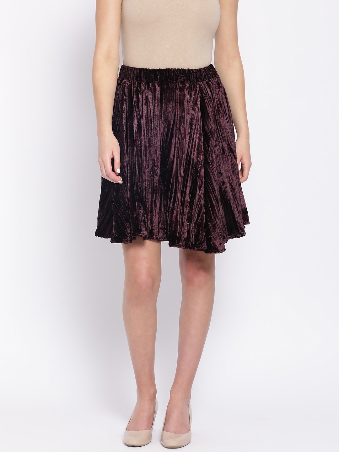 

Oxolloxo Women Burgundy Solid A-Line Midi Skirt