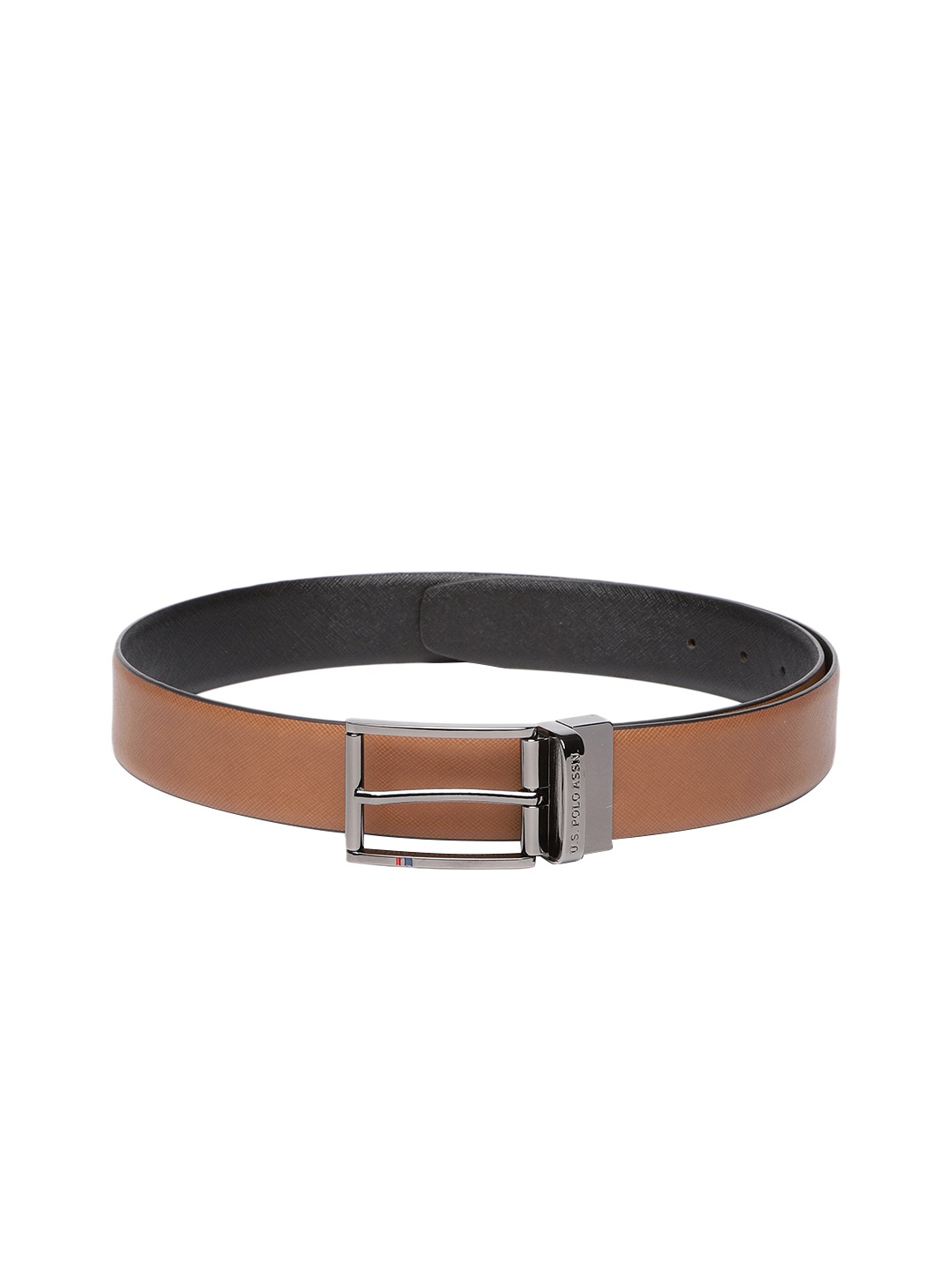 

U.S. Polo Assn. Men Tan Brown & Black Textured Reversible Leather Belt