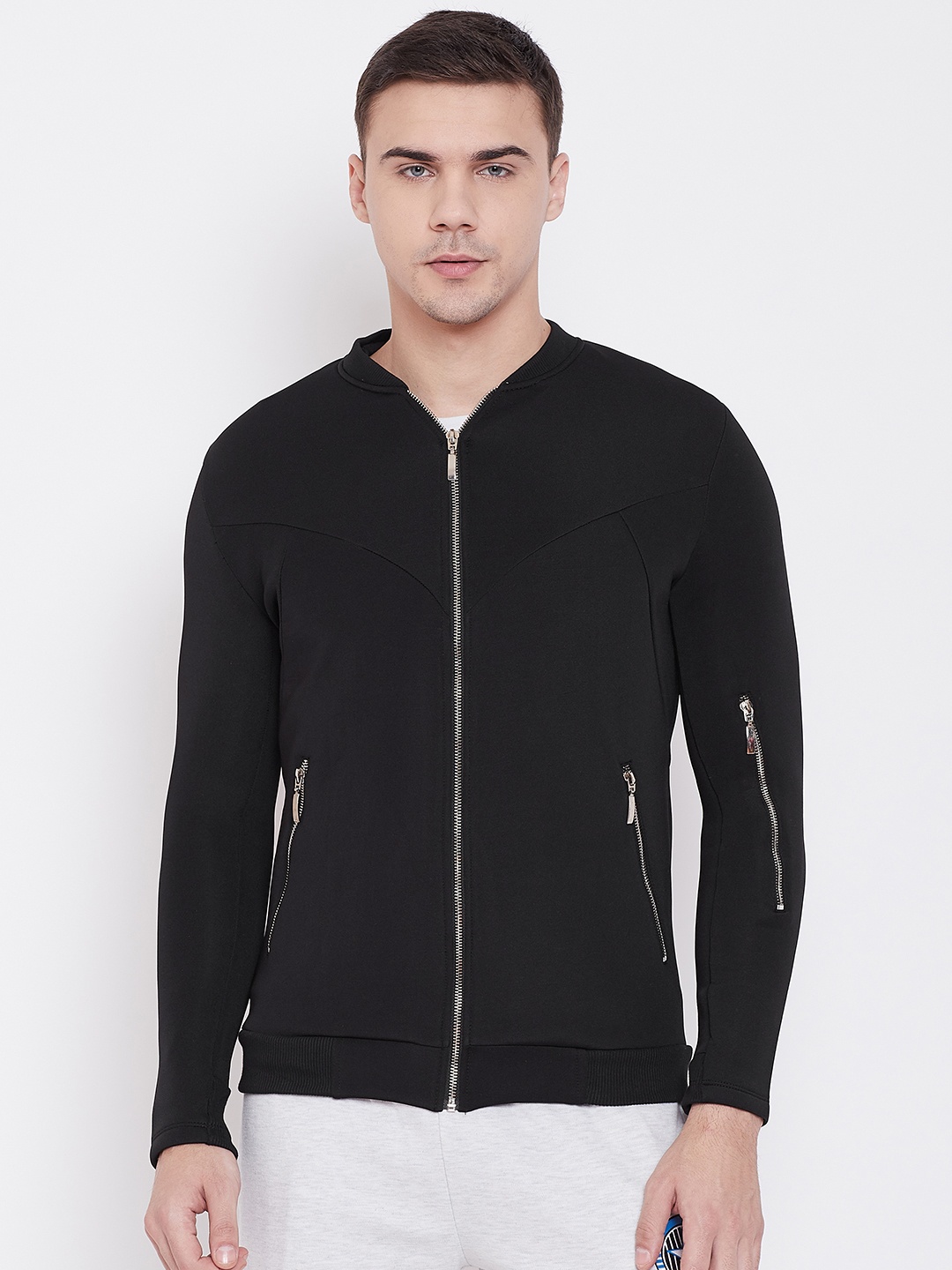 

Aesthetic Bodies Men Black Solid Lightweight Bomber Jacket