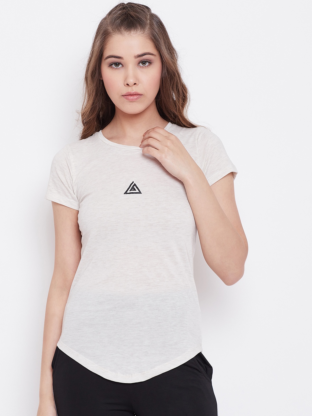 

Aesthetic Bodies Women Off White Solid Round Neck T-shirt