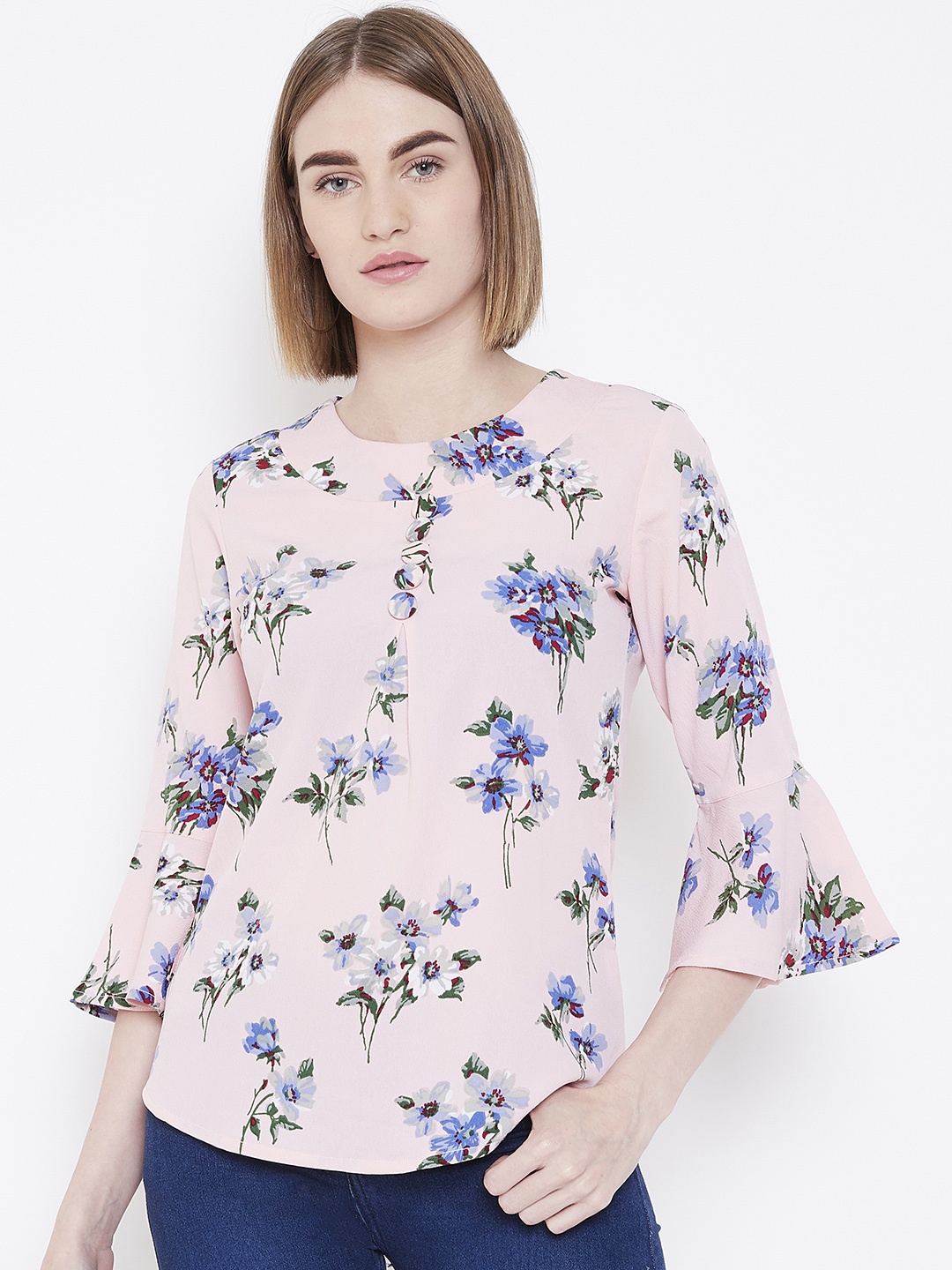 

Deewa Women Pink & Blue Printed Regular Top