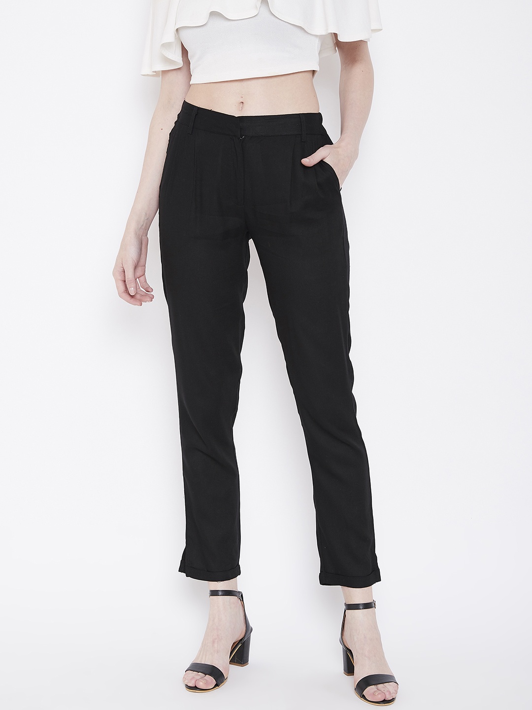 

Deewa Women Black Straight Fit Solid Regular Trousers