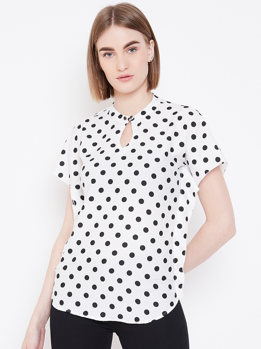

Deewa Women White & Black Polka Dot Top