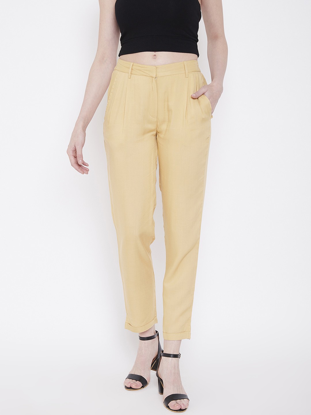

Deewa Women Beige Straight Fit Solid Regular Trousers