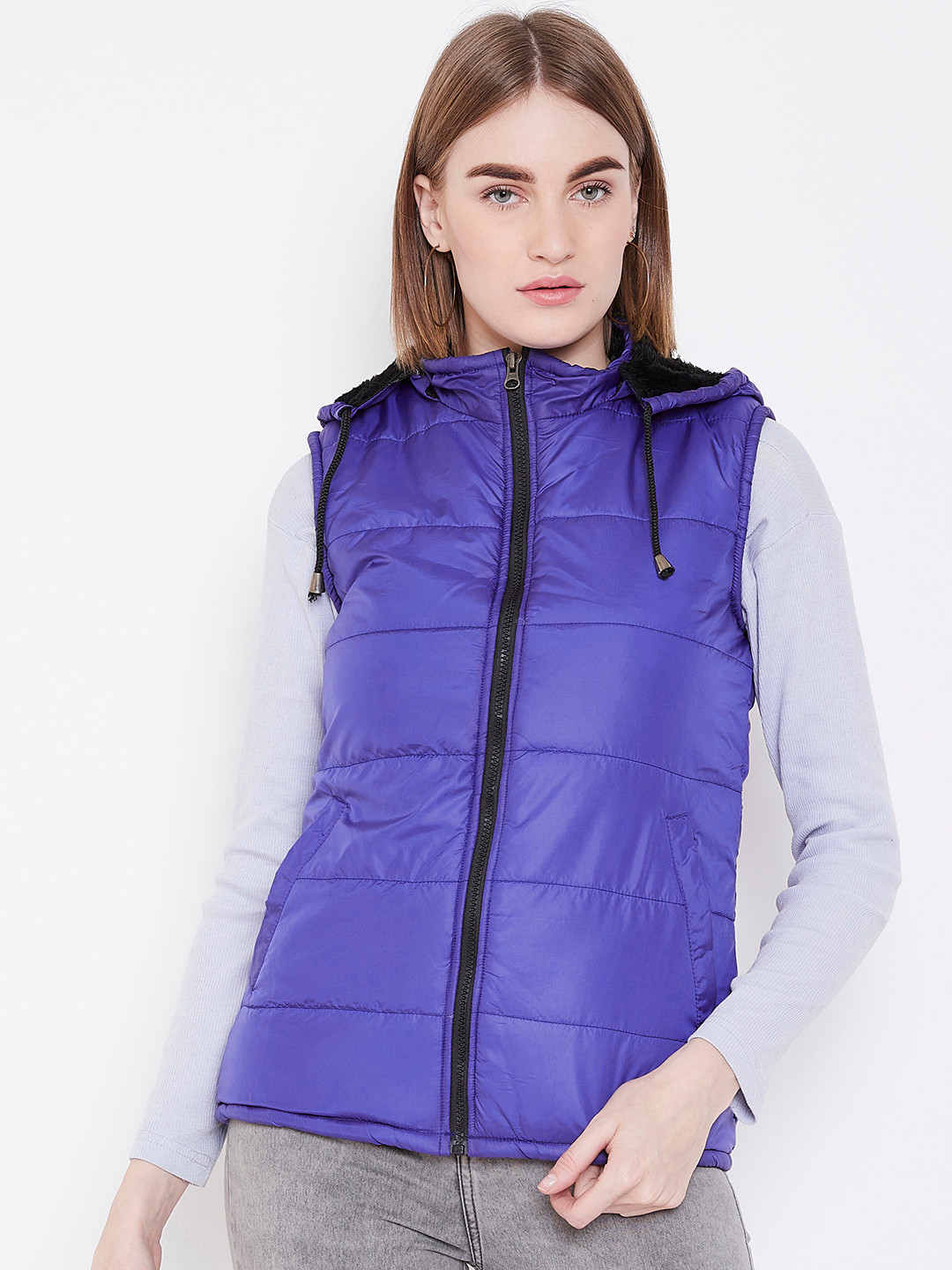 

Deewa Women Blue Solid Hooded Padded Jacket
