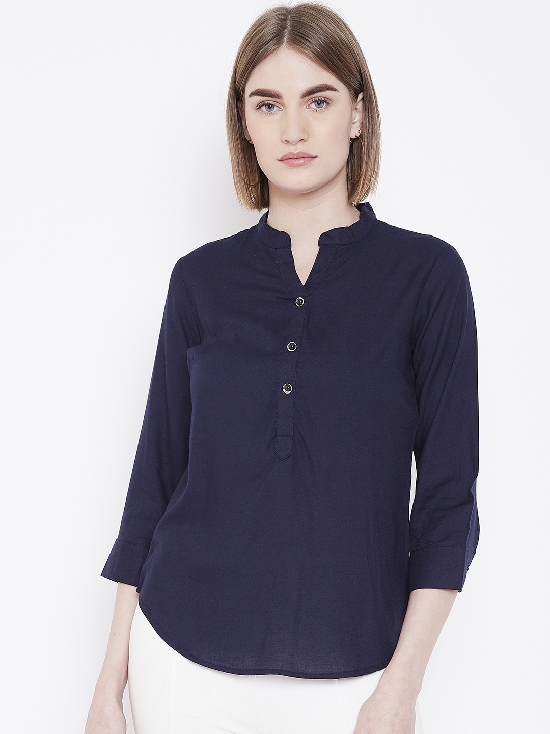 

Deewa Women Navy Blue Solid Shirt Style Top