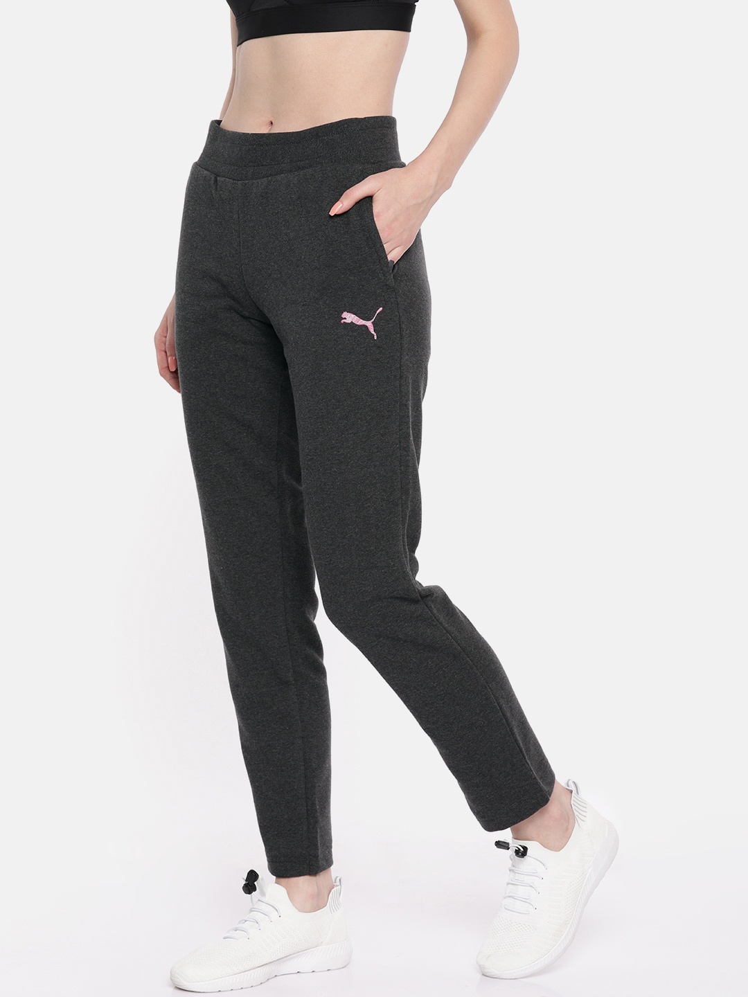 

Puma Women Charcoal Grey Solid Straight Fit Graphic Track Pants