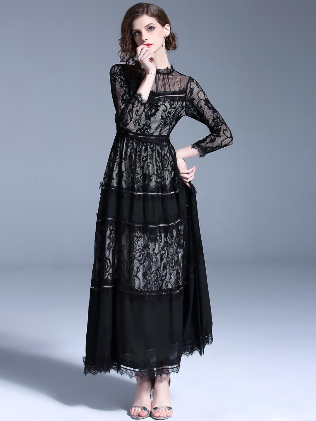 

JC Collection Lace Maxi Dress, Black