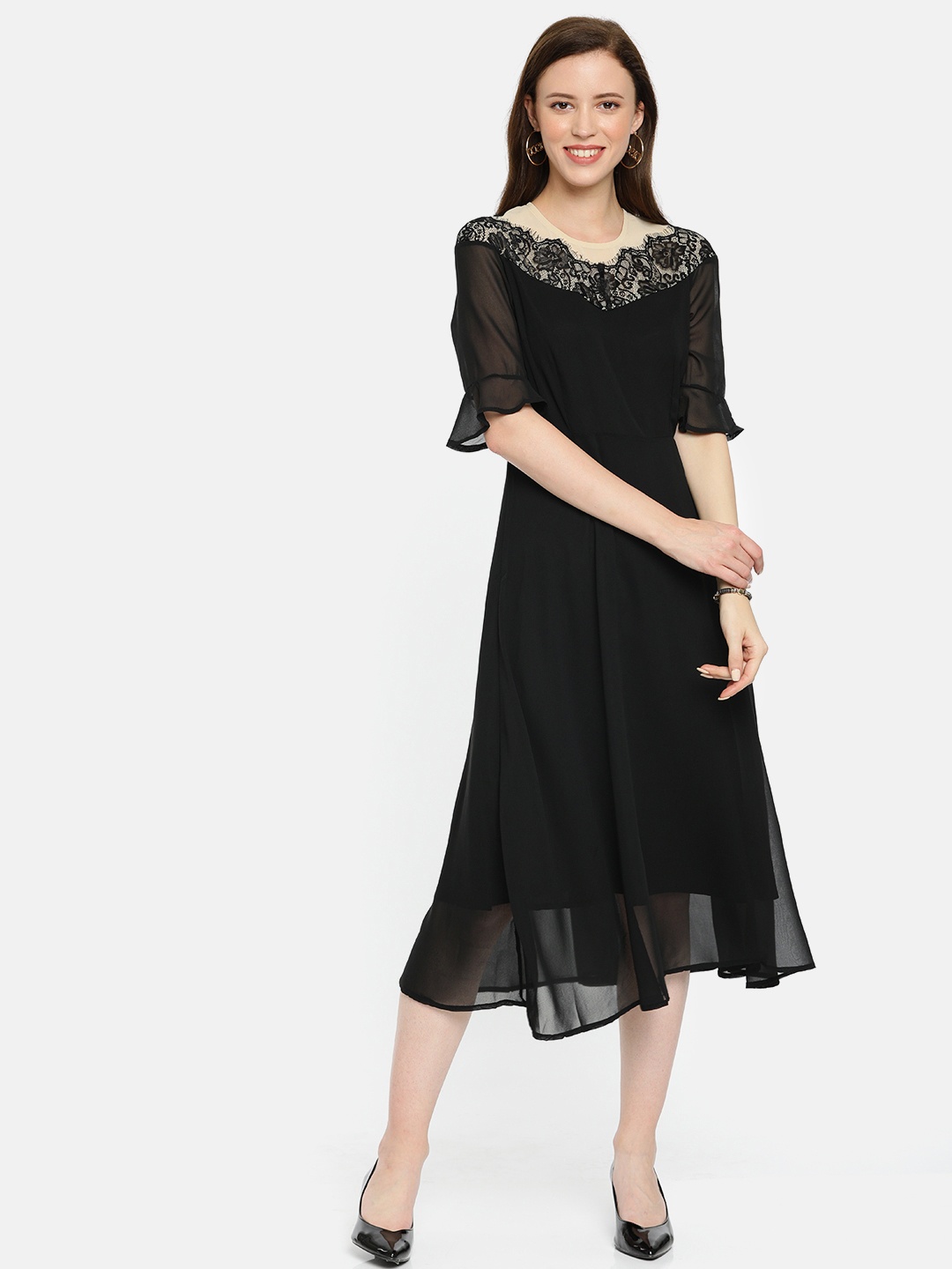 

JC Collection Women Black Solid Fit and Flare Dress