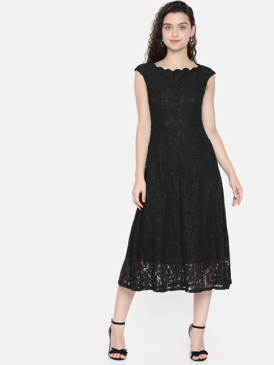 

JC Collection Women Black Self Design Fit and Flare Lace Dress