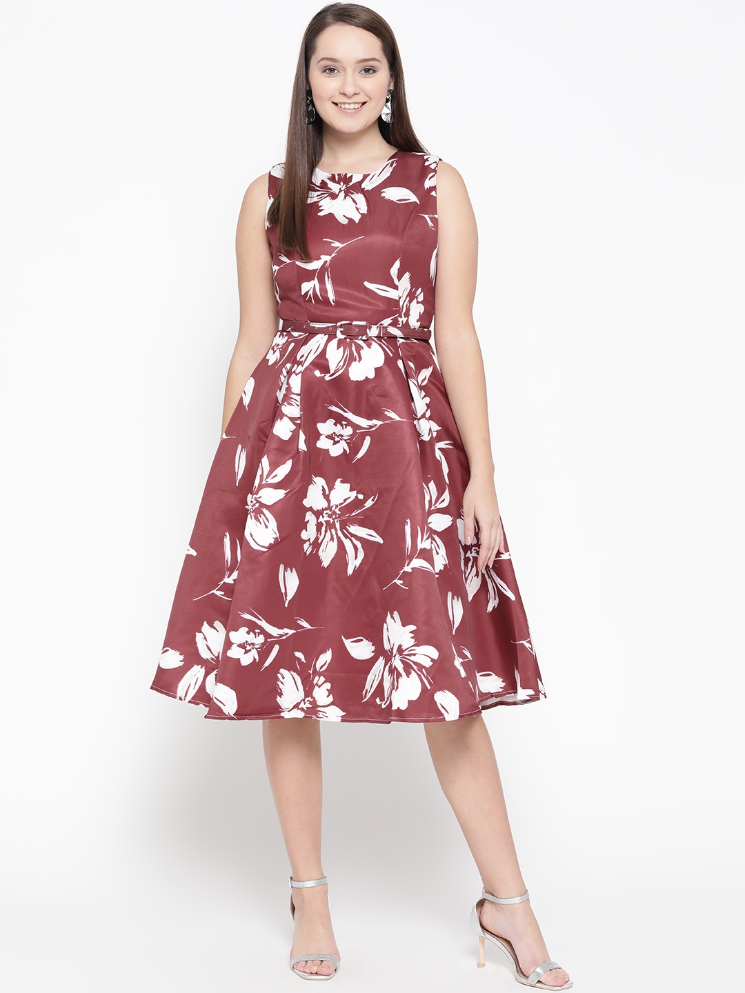 

JC Collection Women Maroon Printed Fit and Flare Dress