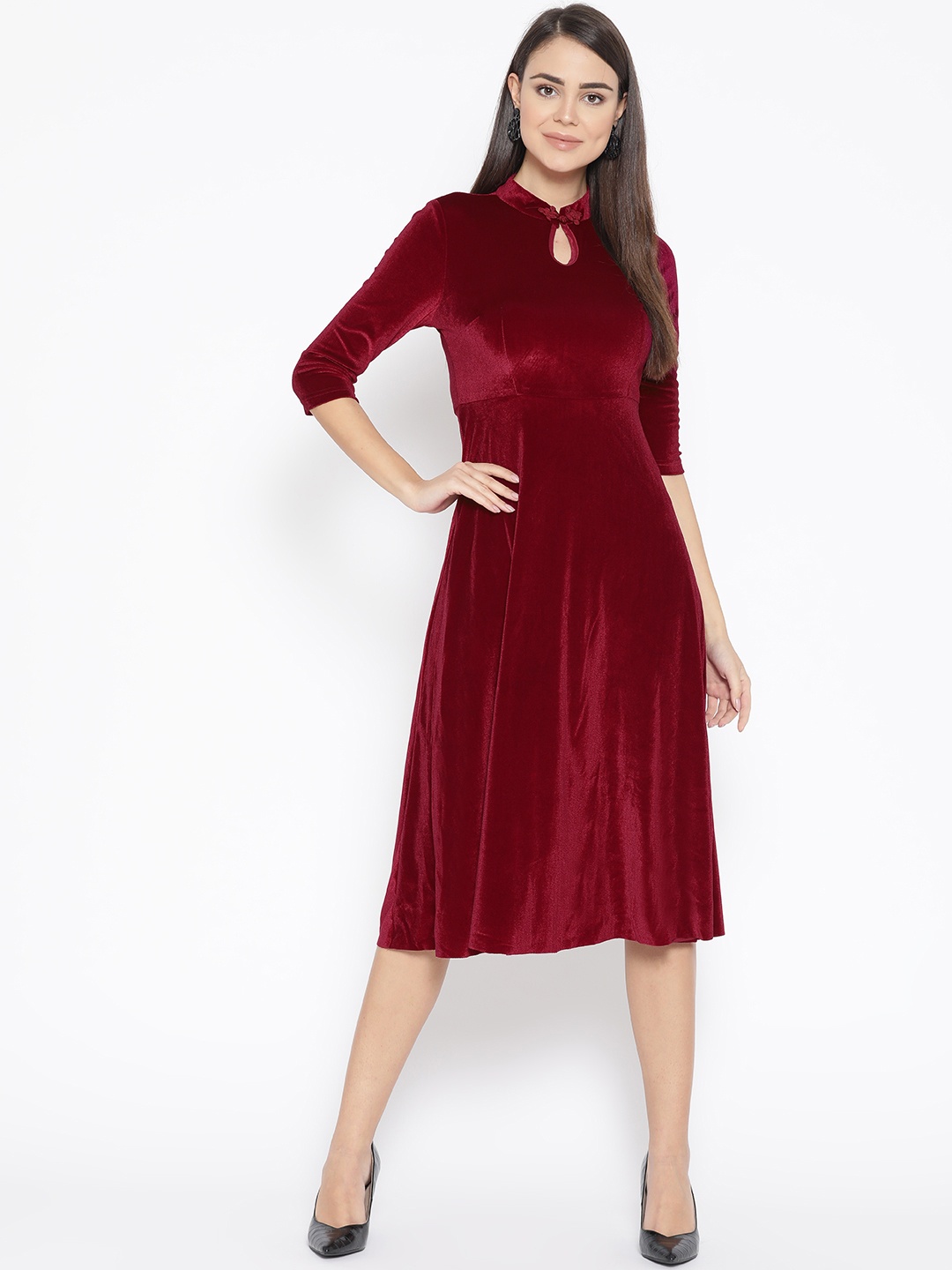 

JC Collection Women Red Solid Fit and Flare Dress