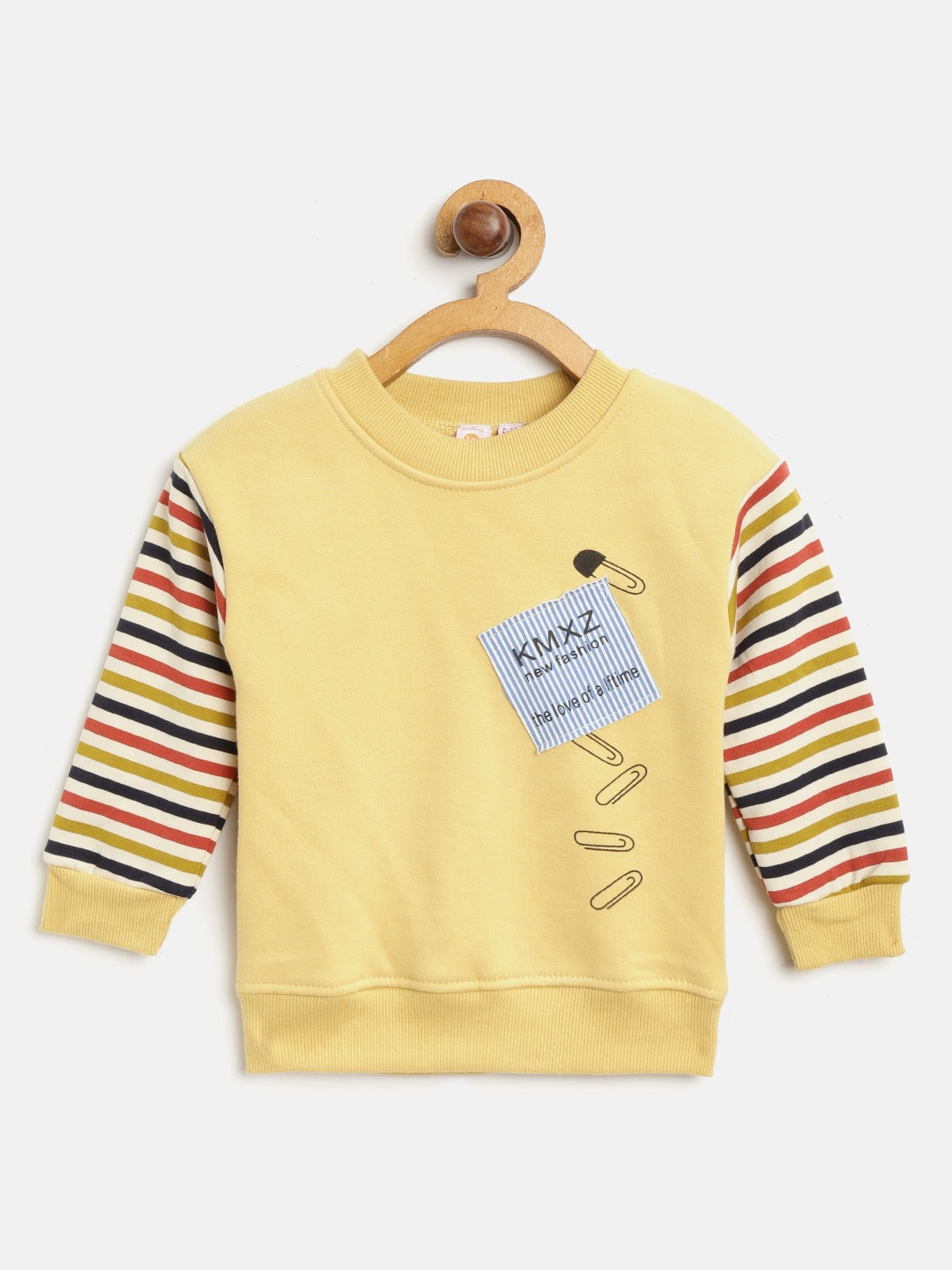 

Kids On Board Kids Mustard Yellow Solid Fleece Sweatshirt with Striped Detail