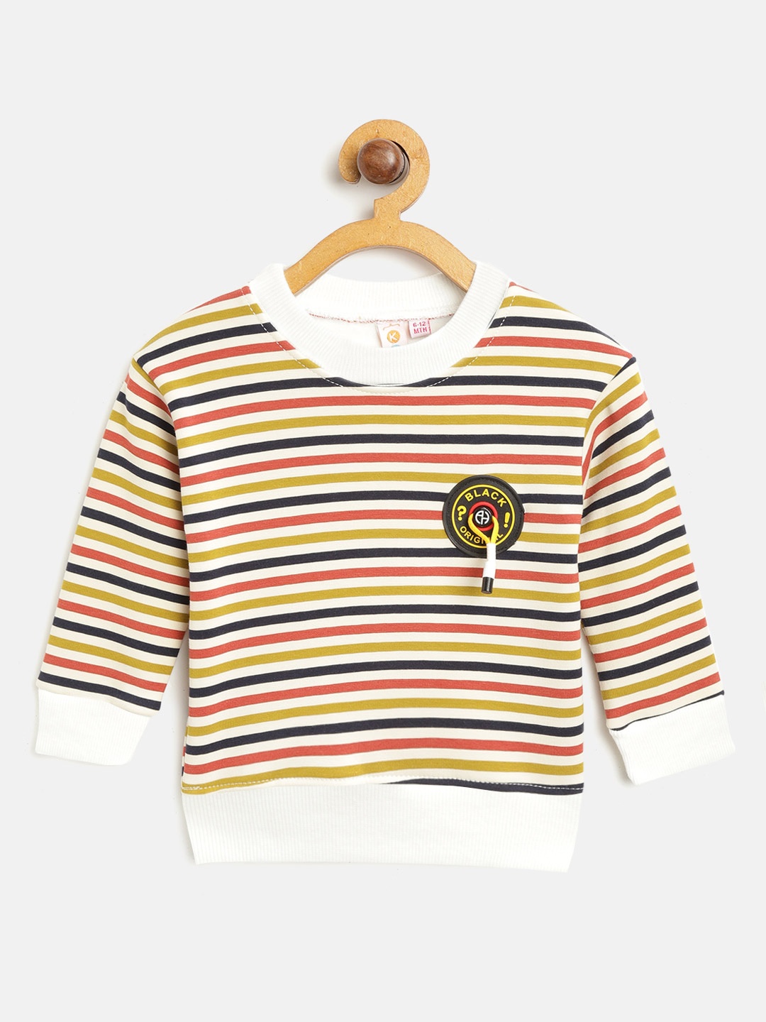 

Kids On Board Kids Cream-Coloured & Navy Blue Striped Fleece Sweatshirt