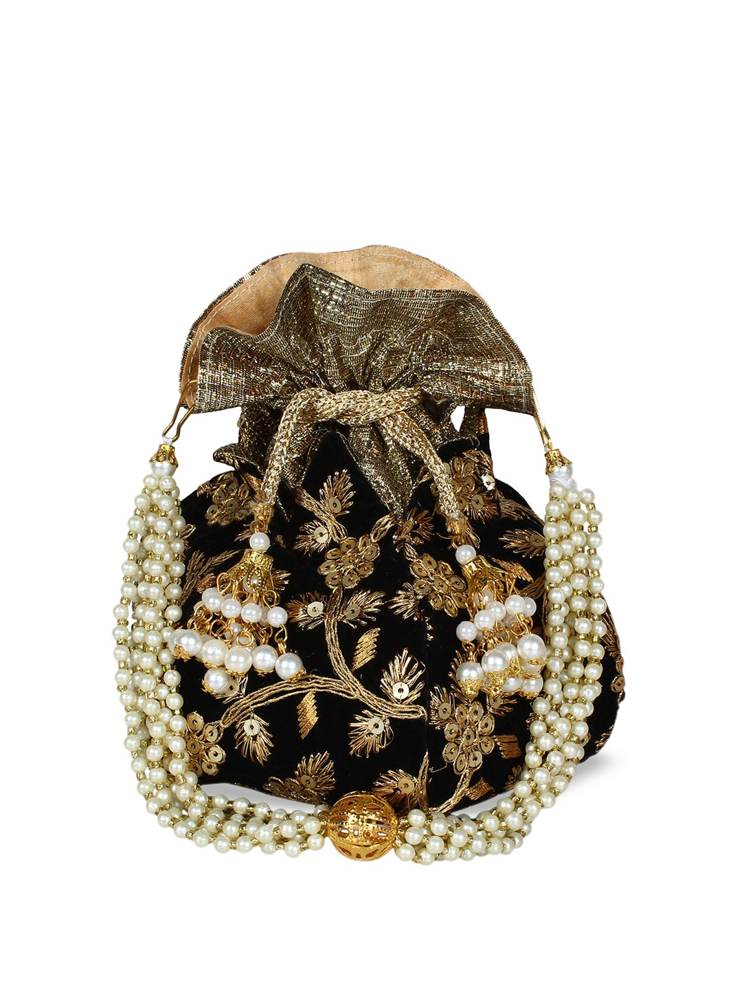 

Anekaant Black & Gold-Toned Embellished Clutch