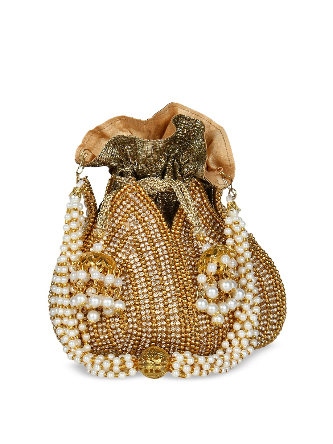 

Anekaant Gold-Toned & White Embellished Clutch