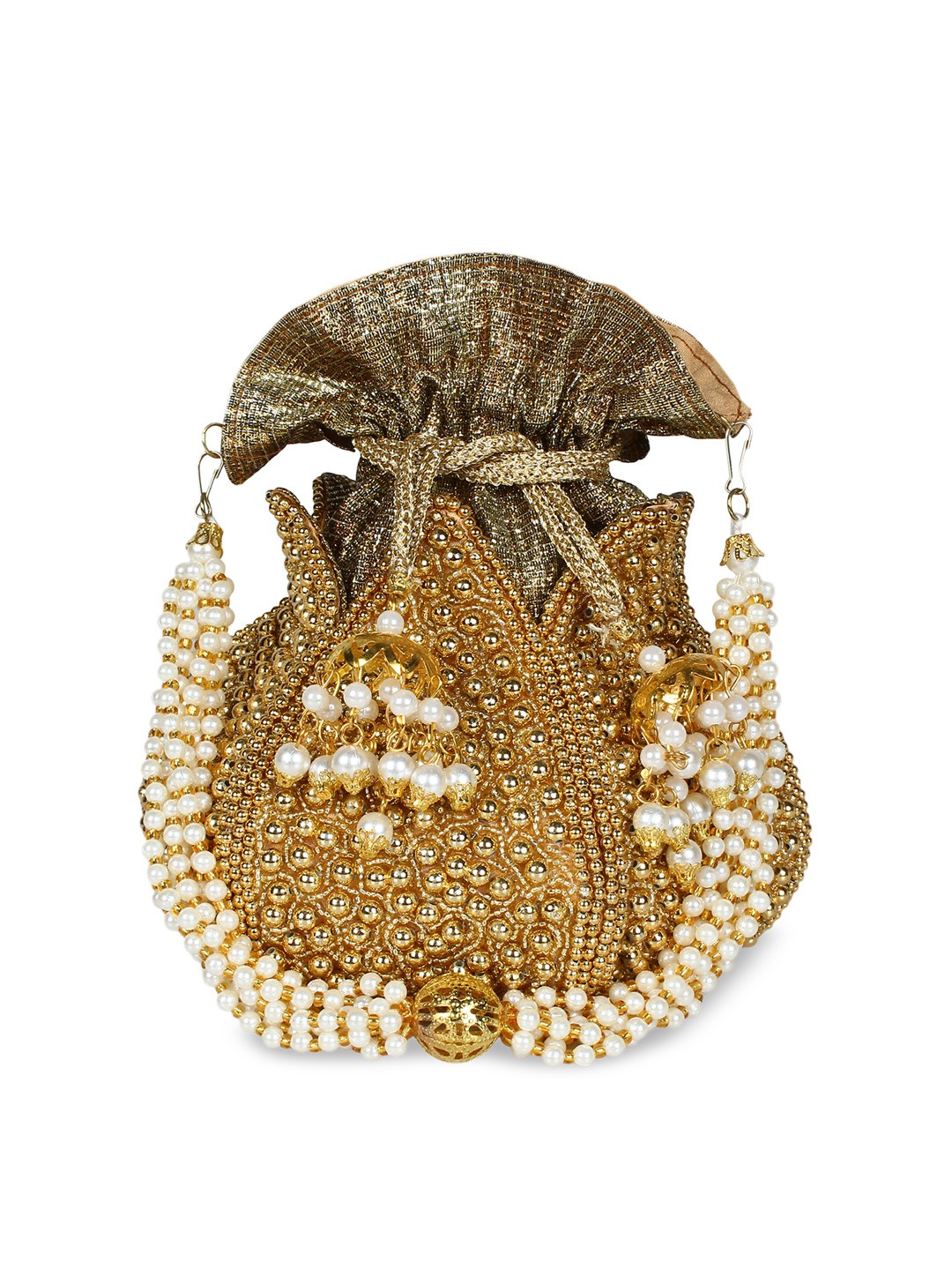 

Anekaant Gold-Toned & White Embellished Clutch