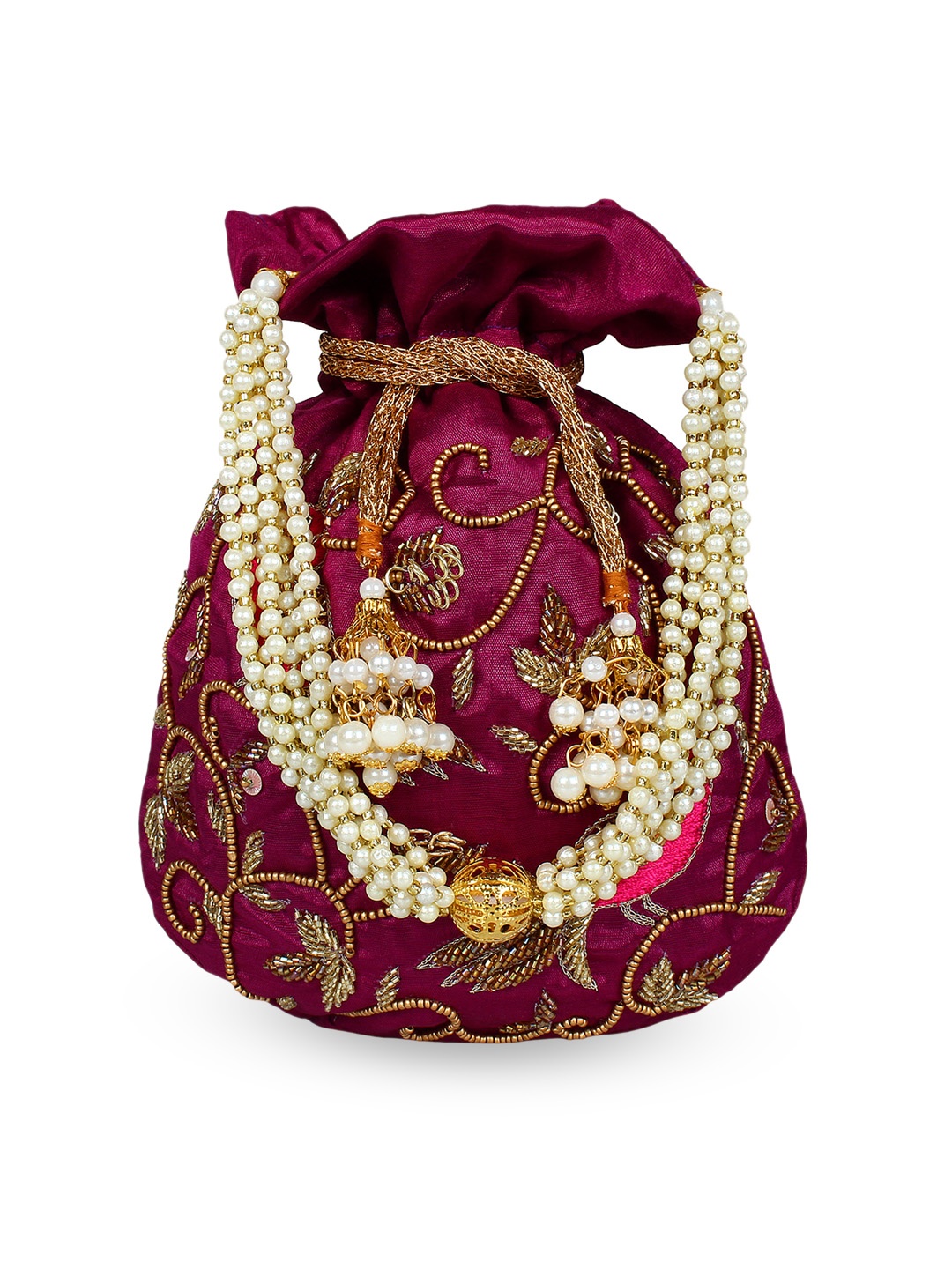 

Anekaant Maroon & White Embellished Clutch