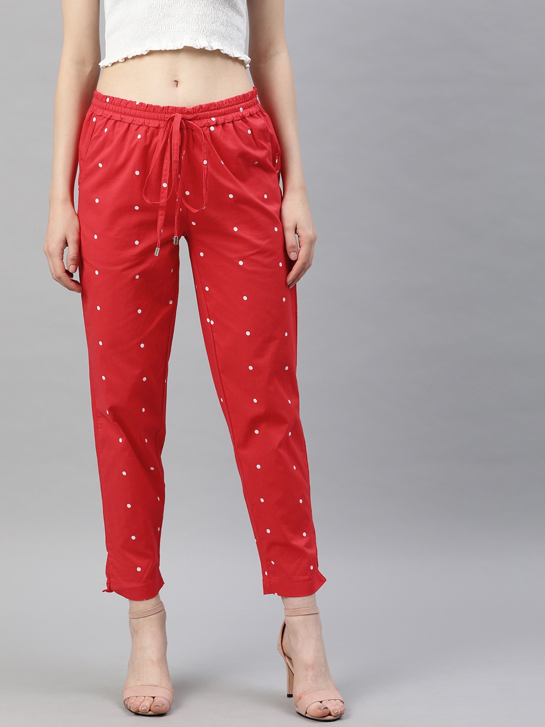 

Moda Rapido Women Candy Red Cropped Peg Trousers