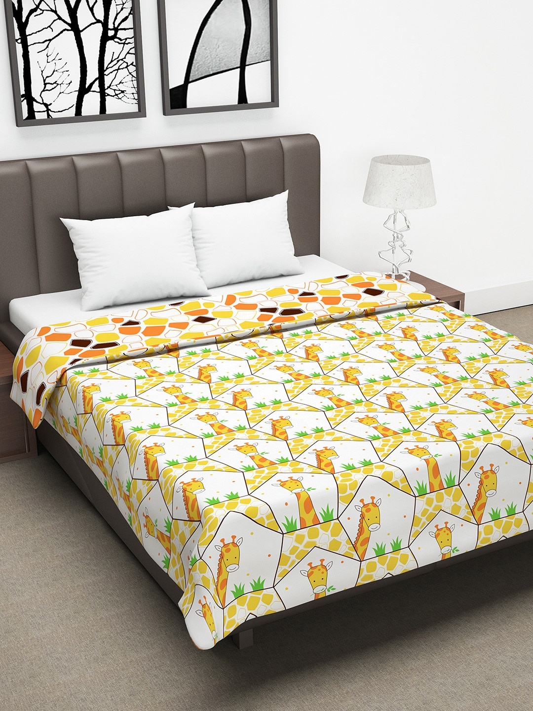 

Divine Casa Yellow & Orange Cartoon Characters AC Room 110 GSM Double Bed Dohar