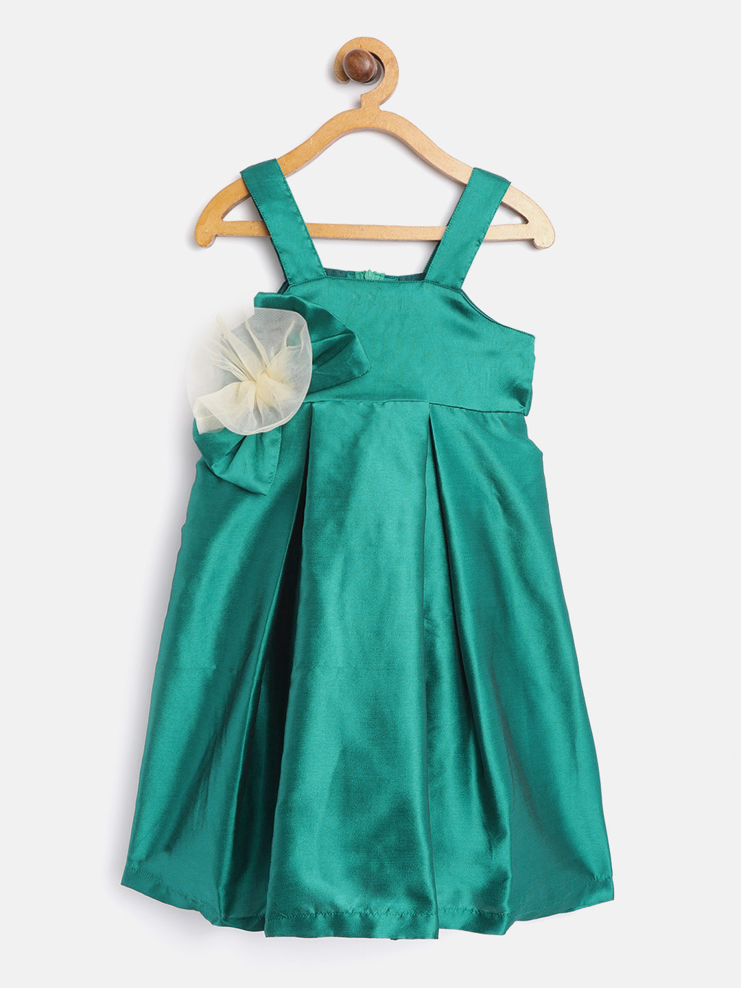 

Bella Moda Girls Green Solid Empire Dress with Bow Detail