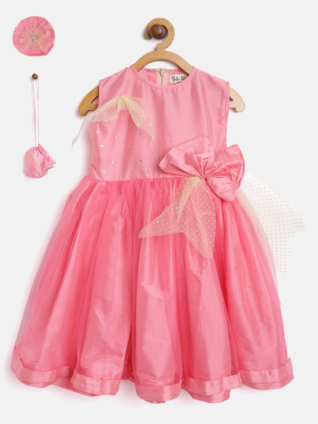 

Bella Moda Girls Pink Solid Fit & Flare Dress with Embellished Detail