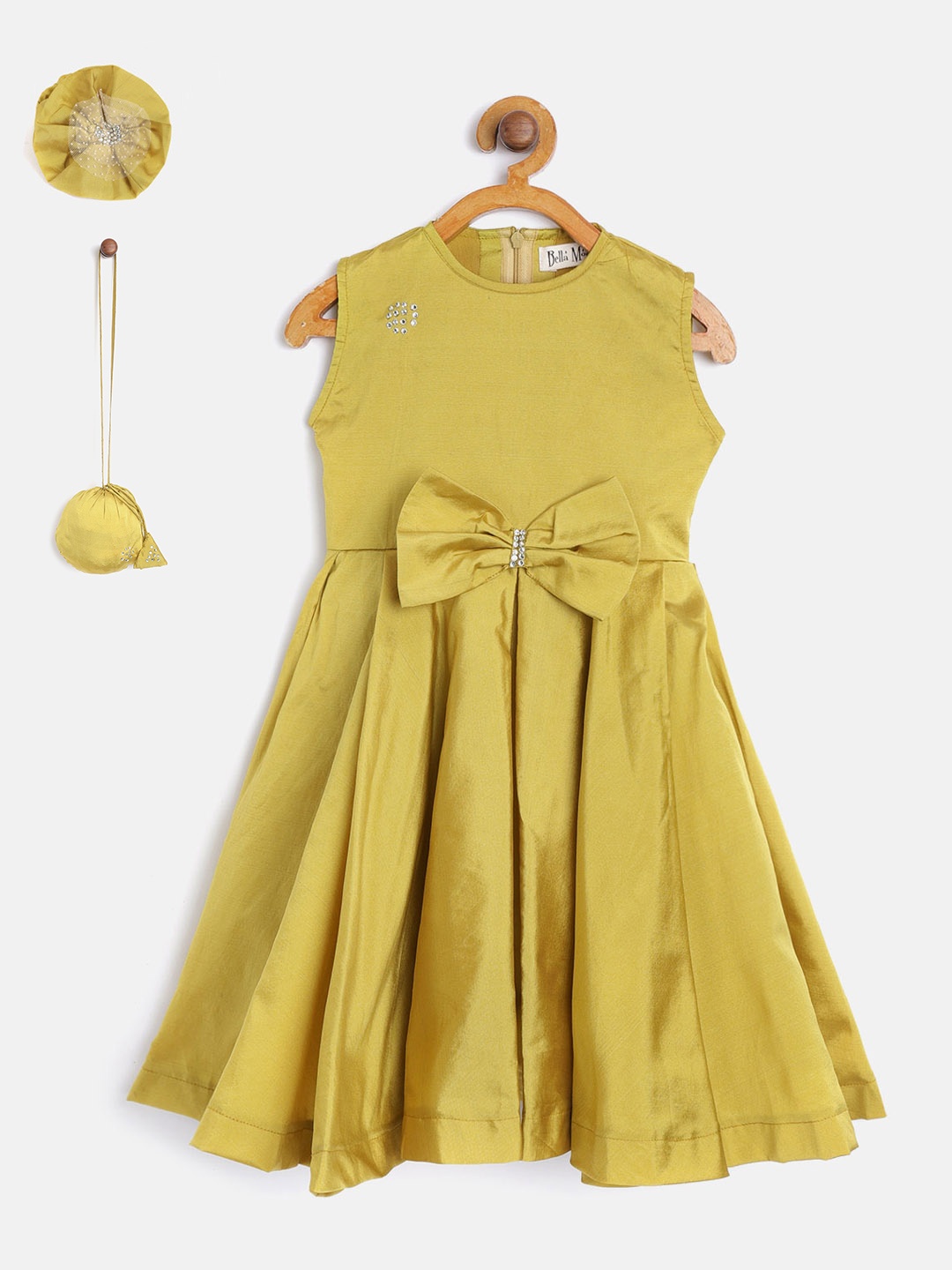 

Bella Moda Girls Lime Green Solid Fit & Flare Dress with Pouch & Hairband