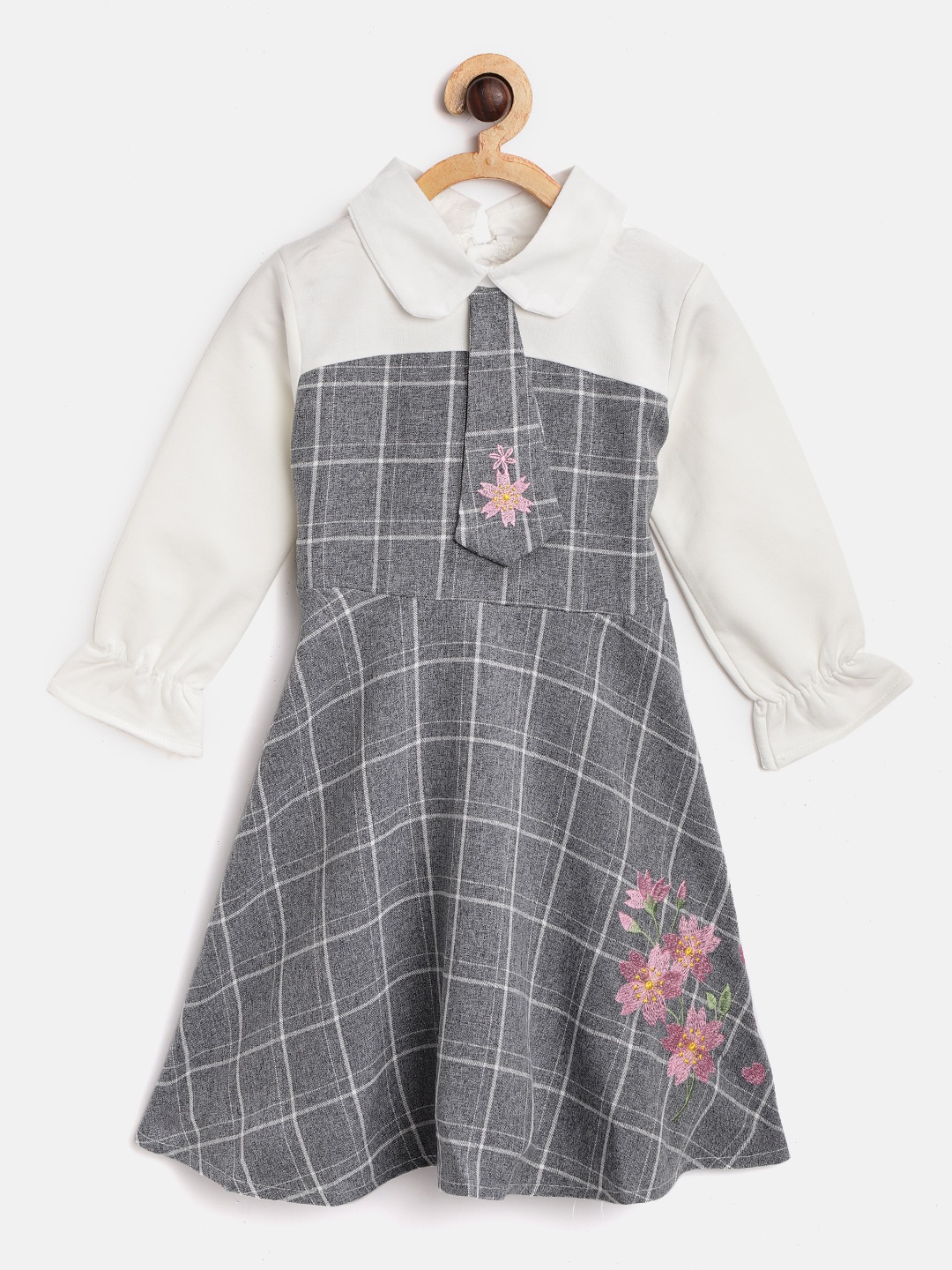 

Kids On Board Girls Grey & White Checked Fit & Flare Dress