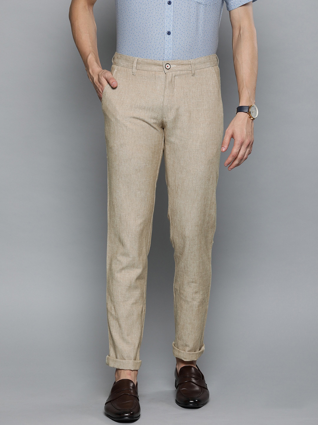 

Louis Philippe Sport Men Beige Solid Slim Fit Regular Trousers