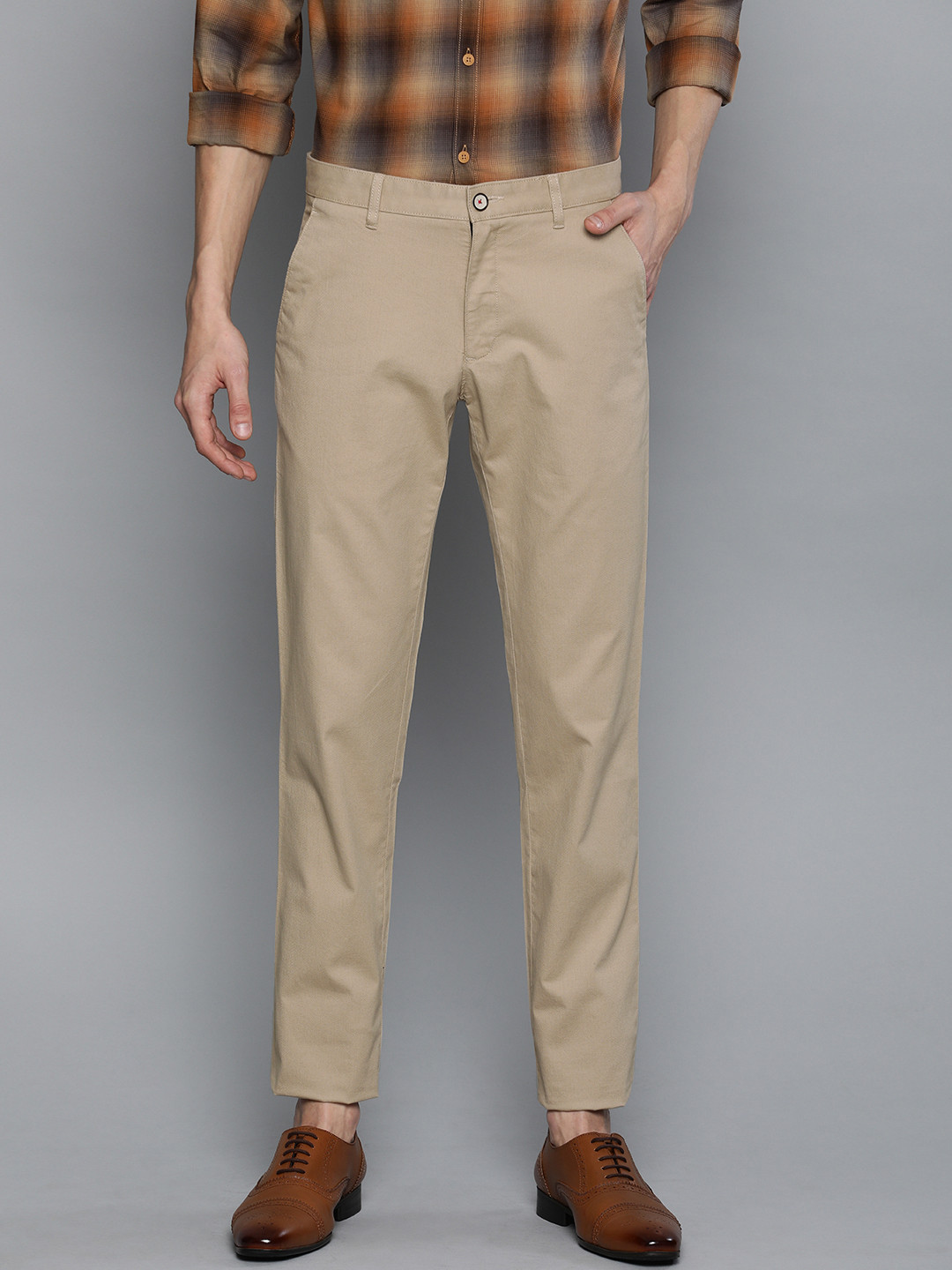 

Louis Philippe Sport Men Beige Smart Casual Slim Fit Self Design Regular Trousers