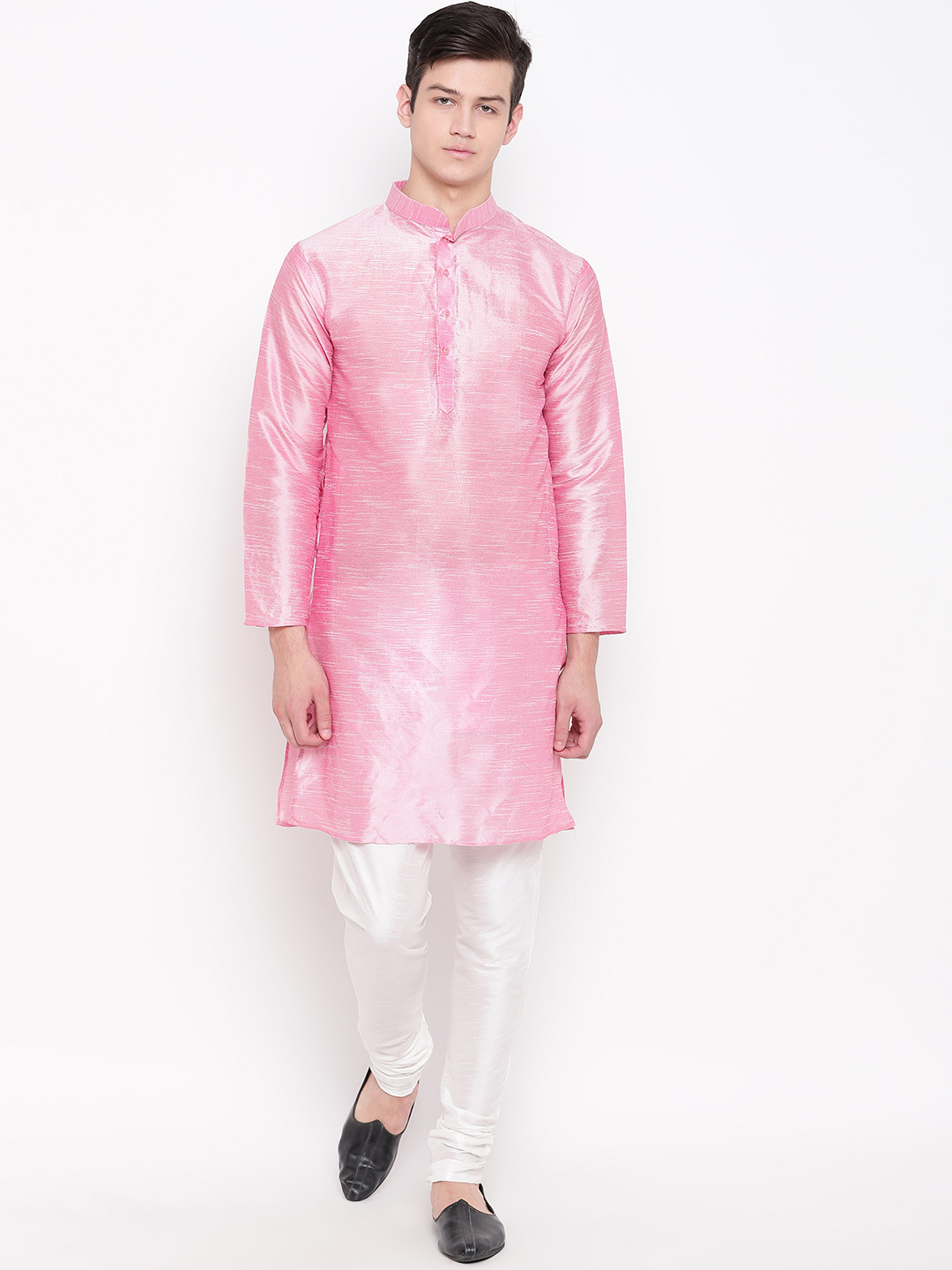 

MAG Men Pink & White Solid Kurta with Churidar