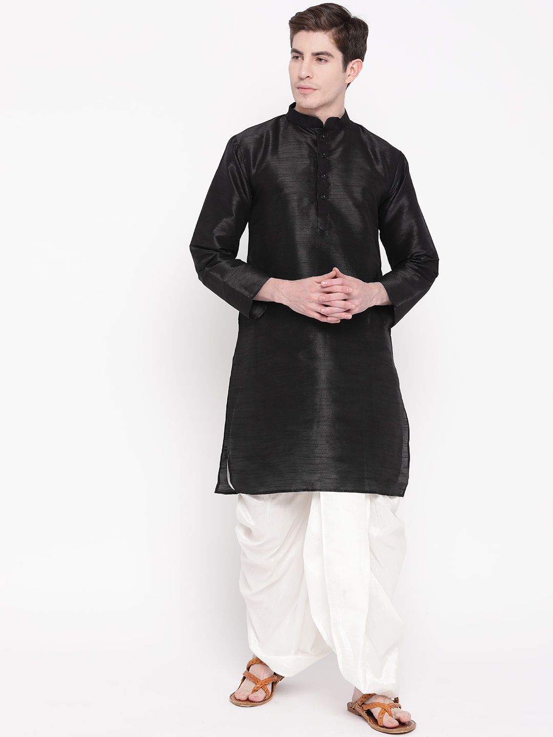 

MAG Men Black & White Solid Kurta with Dhoti Pants