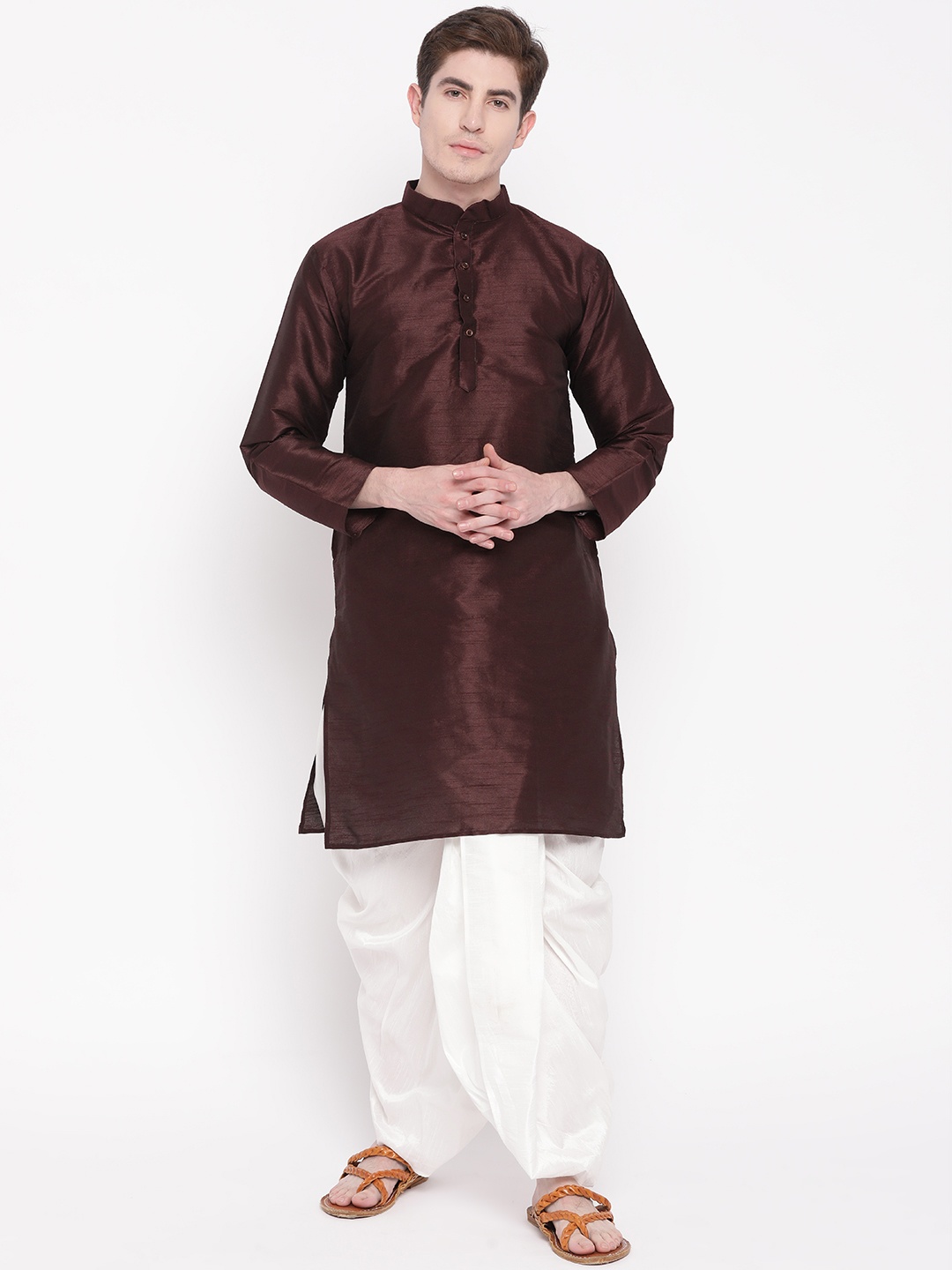 

MAG Men Burgundy & White Solid Kurta with Dhoti Pants