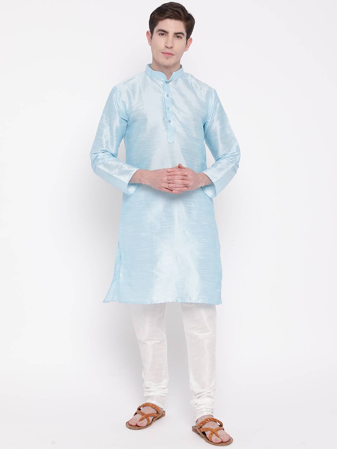 

MAG Men Blue & White Solid Kurta with Churidar