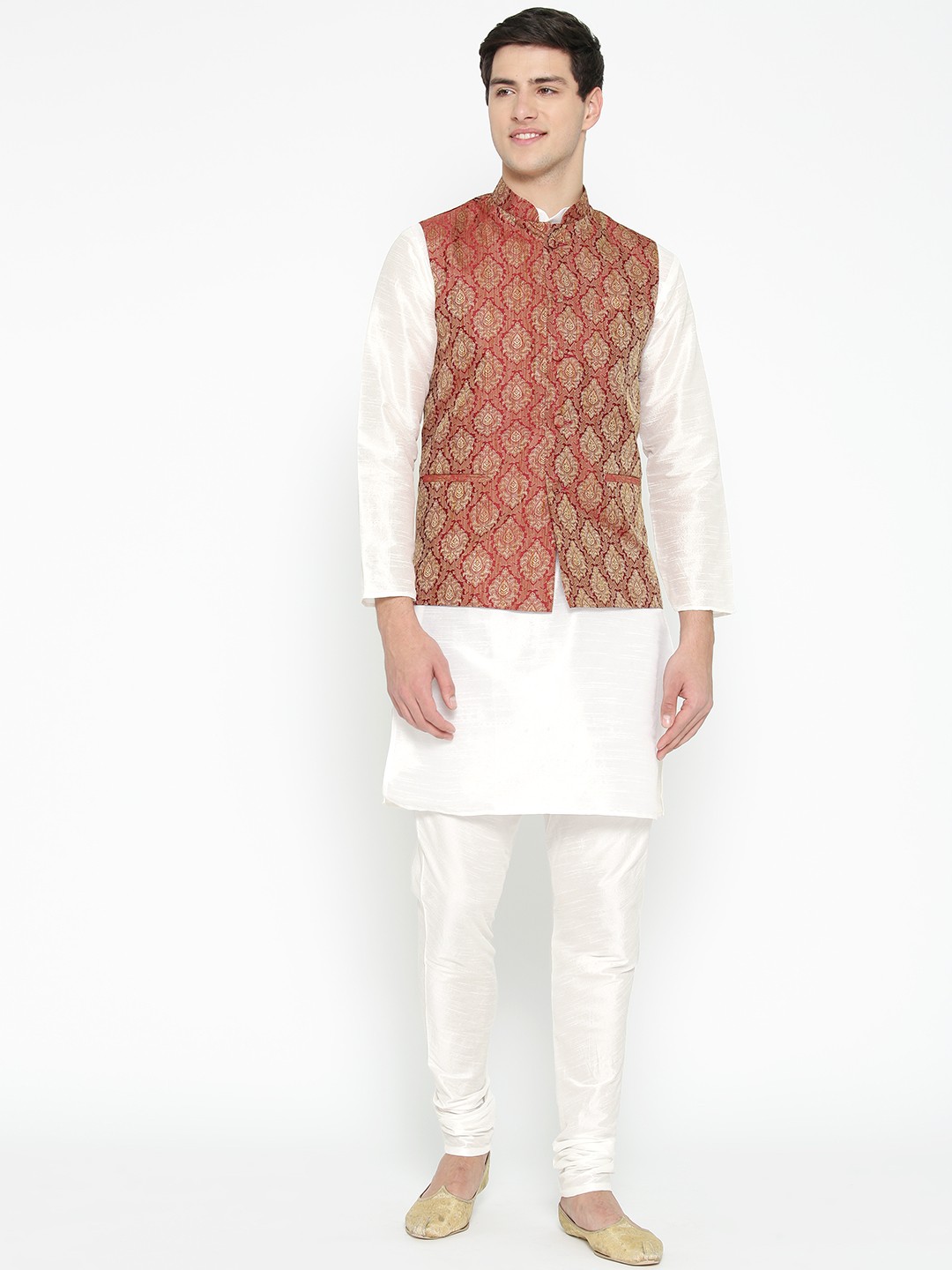 

MAG Men White Solid Kurta with Churidar with Nehru Jacket