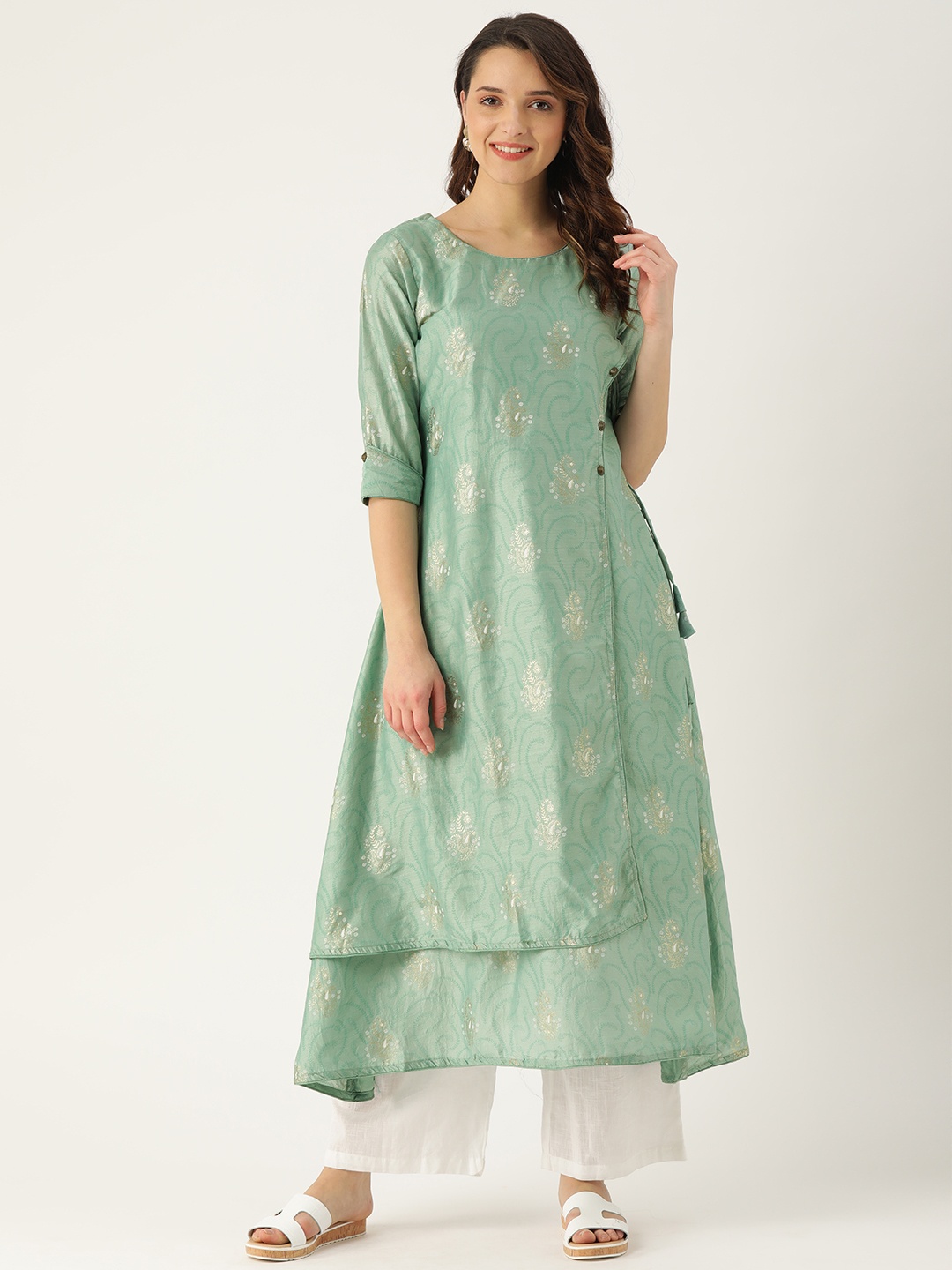 

RAISIN Women Green Printed A-Line Layered Kurta