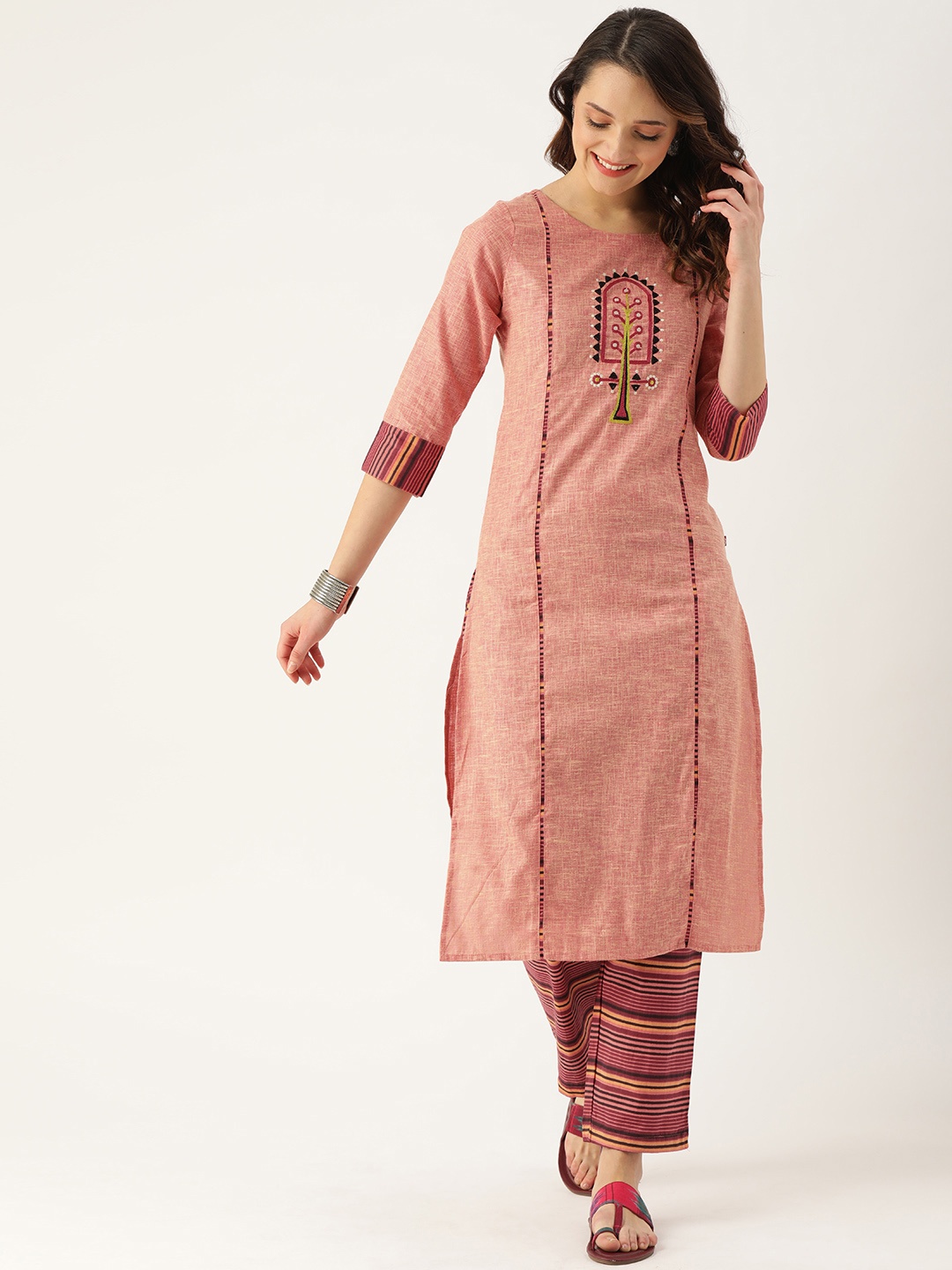 

RAISIN Women Rust Pink Embroidered Kurta with Palazzos