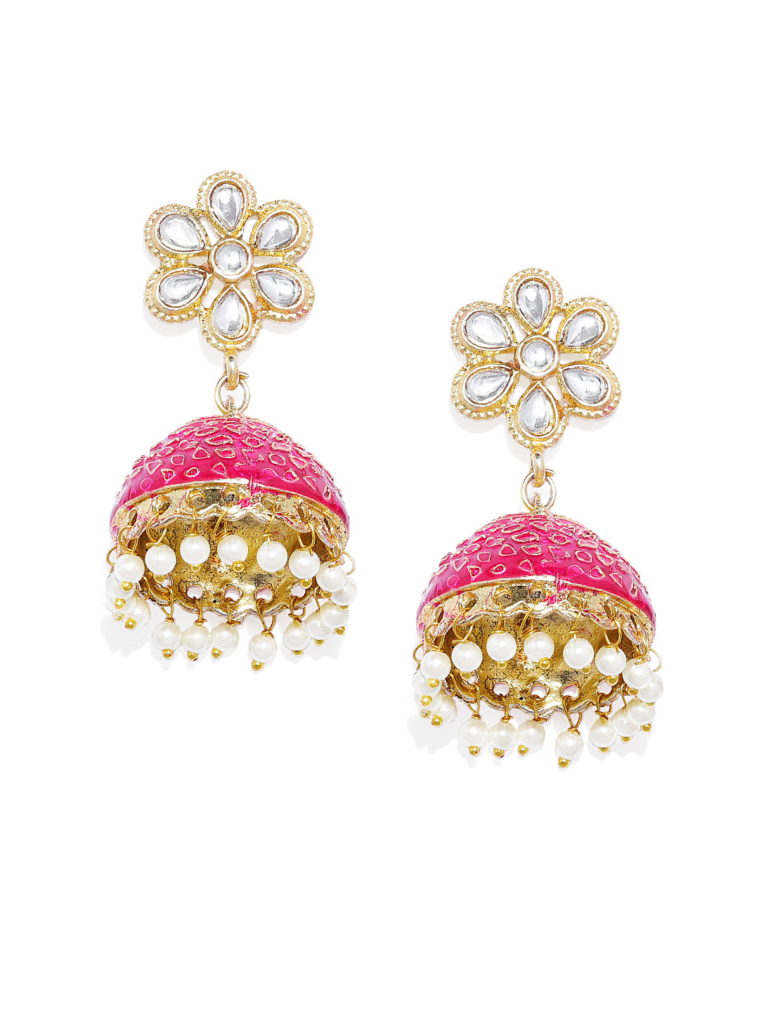 

Kord Store Pink & Gold-Toned Dome Shaped Jhumkas