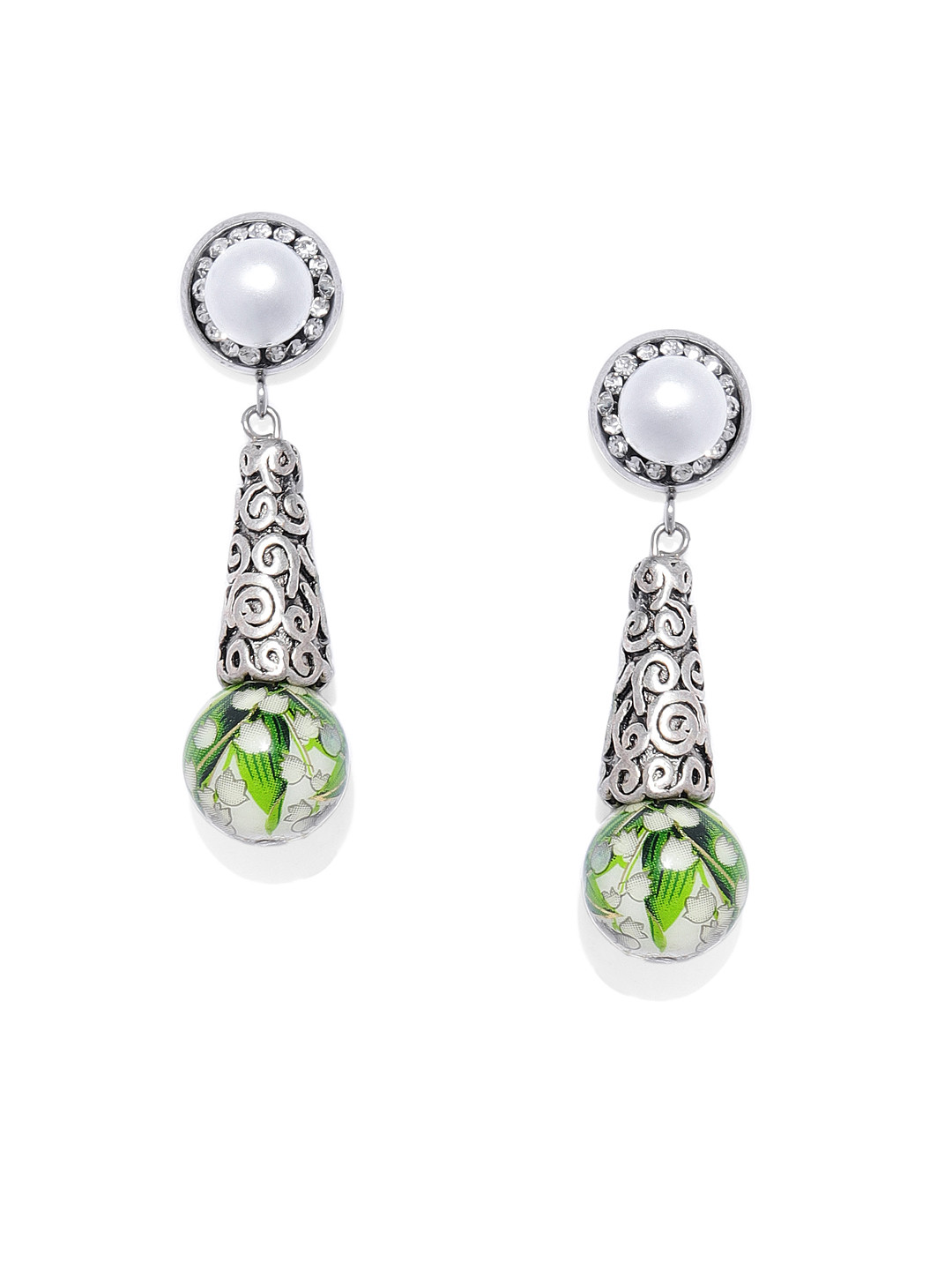 

Kord Store Silver-Toned & Green Contemporary Drop Earrings