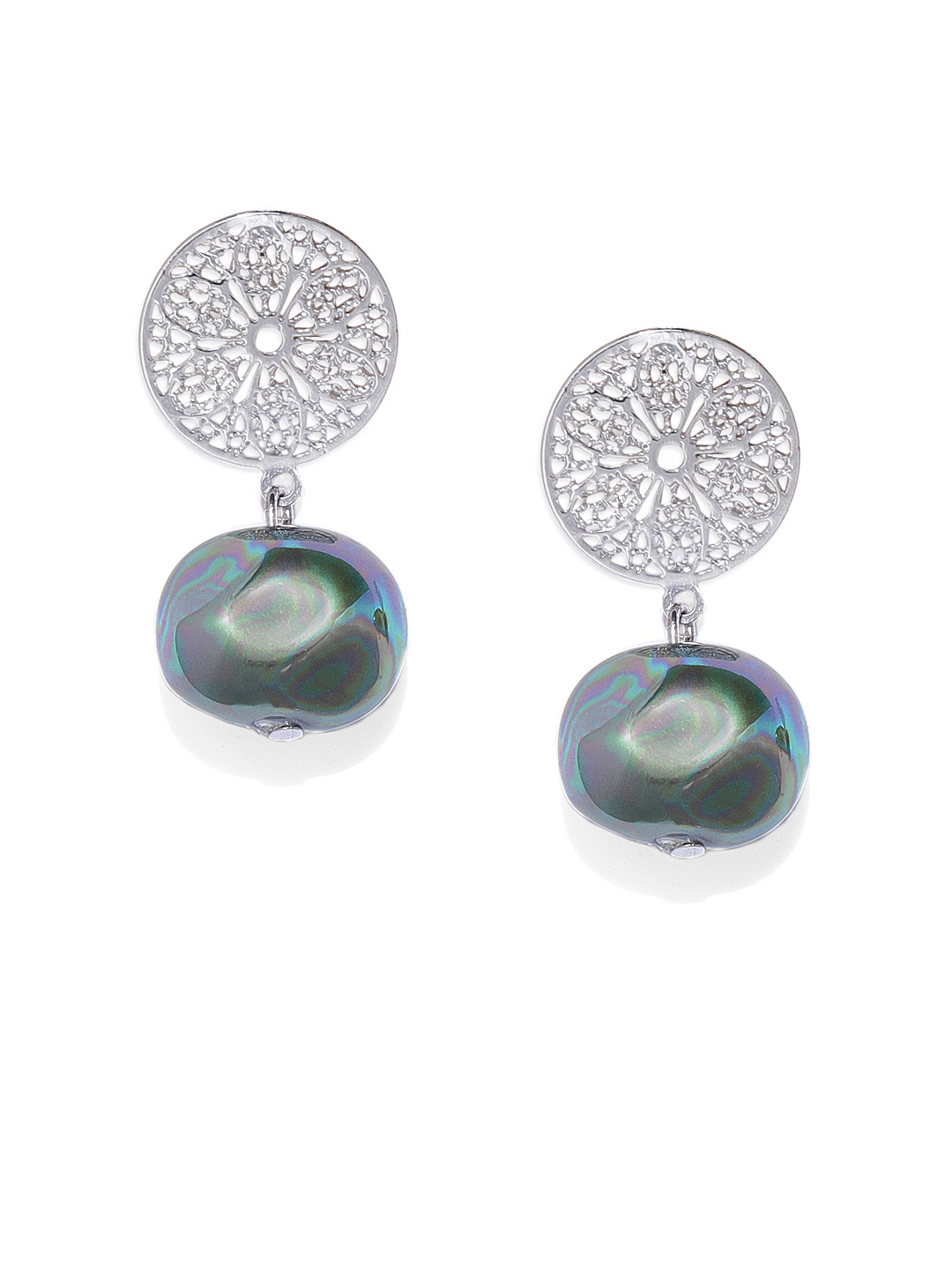

Kord Store Green & Silver-Toned Circular Studs