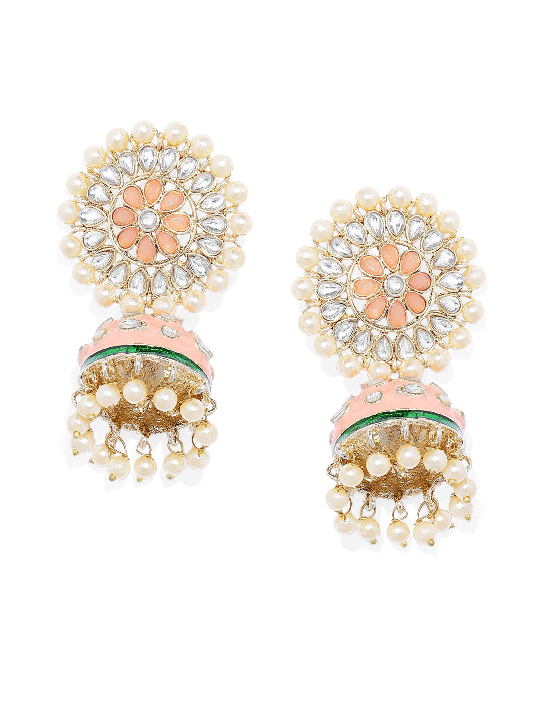 

Kord Store Peach-Coloured & Gold-Toned Dome Shaped Jhumkas