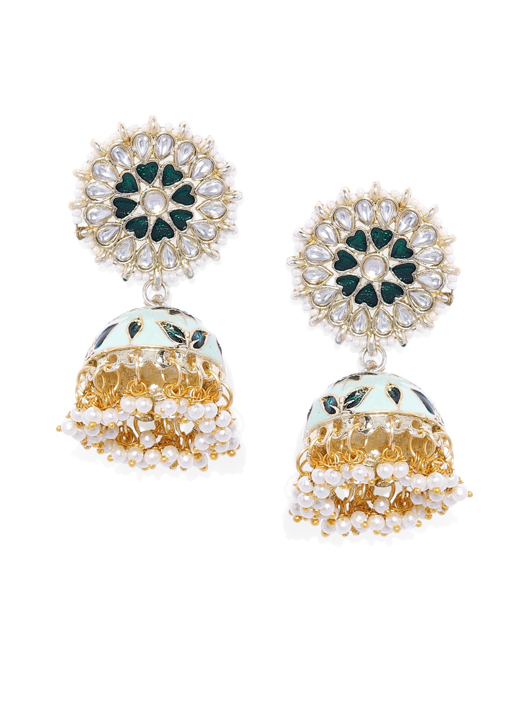 

Kord Store Green & Off-White Dome Shaped Jhumkas