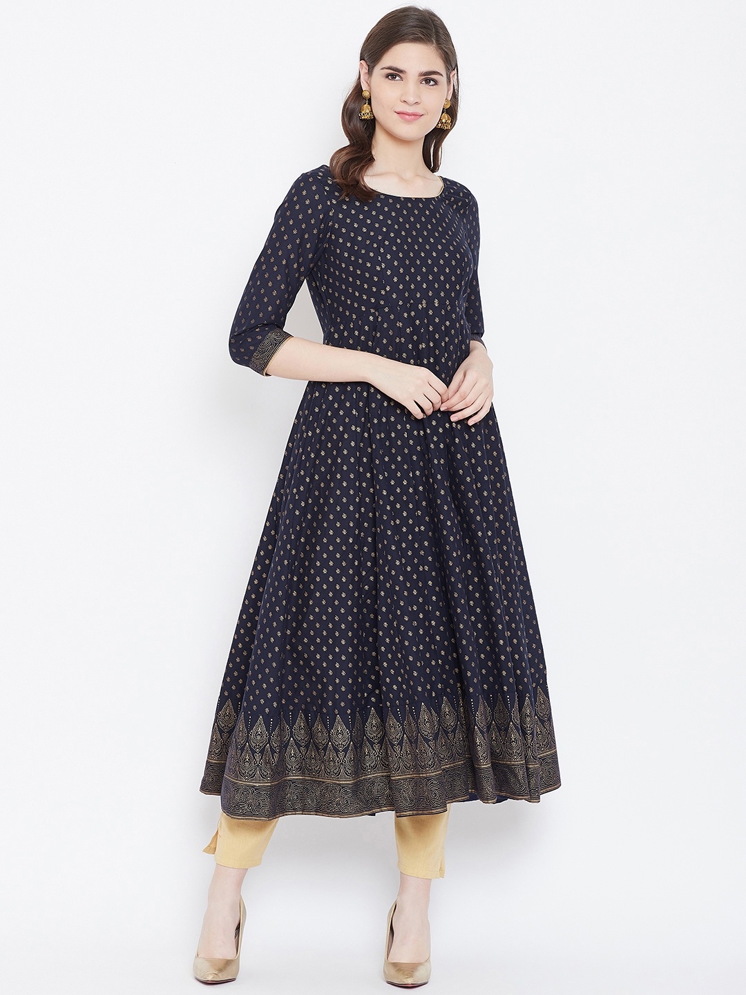 

Poshak Hub Women Navy Blue & Golden Printed Anarkali Kurta