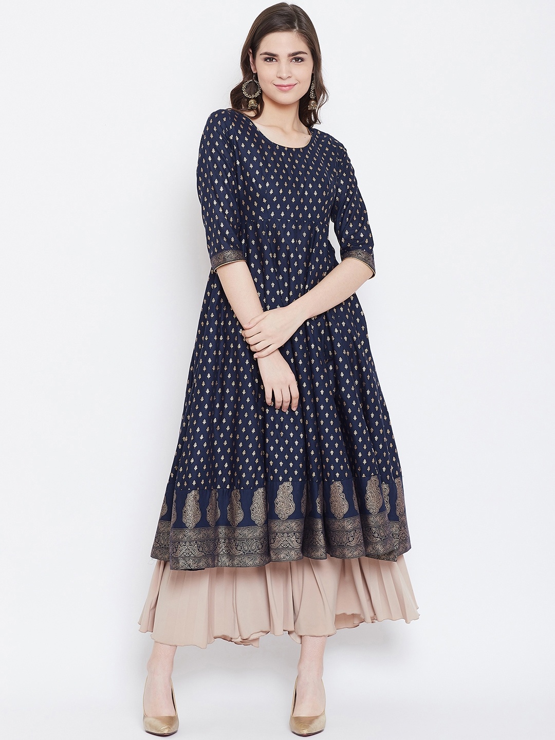 

Poshak Hub Women Navy Blue & Golden Printed Anarkali Kurta