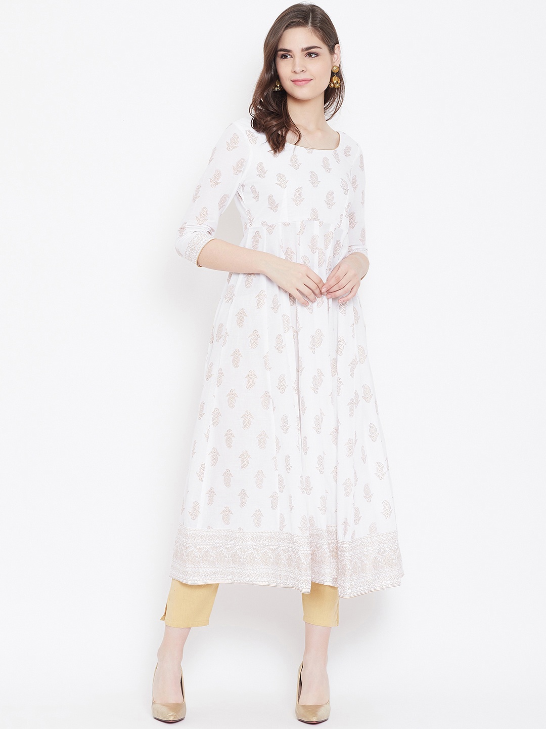

Poshak Hub Women White & Golden Printed Anarkali Kurta