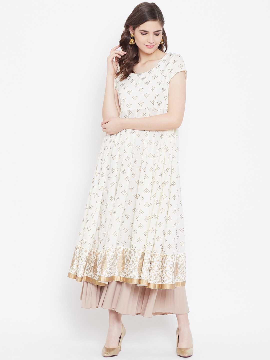 

Poshak Hub Women Off-White & Golden Printed Anarkali Kurta