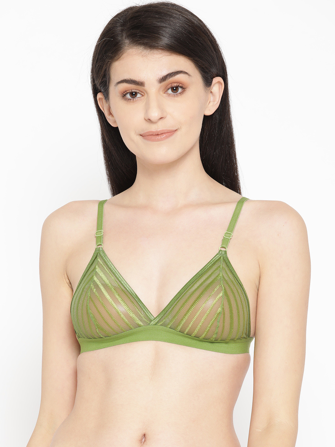 

EROTISSCH Green Self Striped Non-Wired Non Padded Everyday Bra AIB-17B